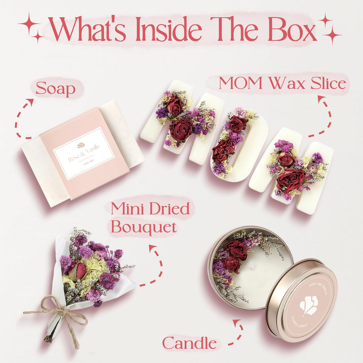 Mother’s Day & Birthday Basket for Mom – Luxury Gift Box with Candle, Ready to Gift Floral Keepsake, Thoughtful Mom Present from Daughter or Son