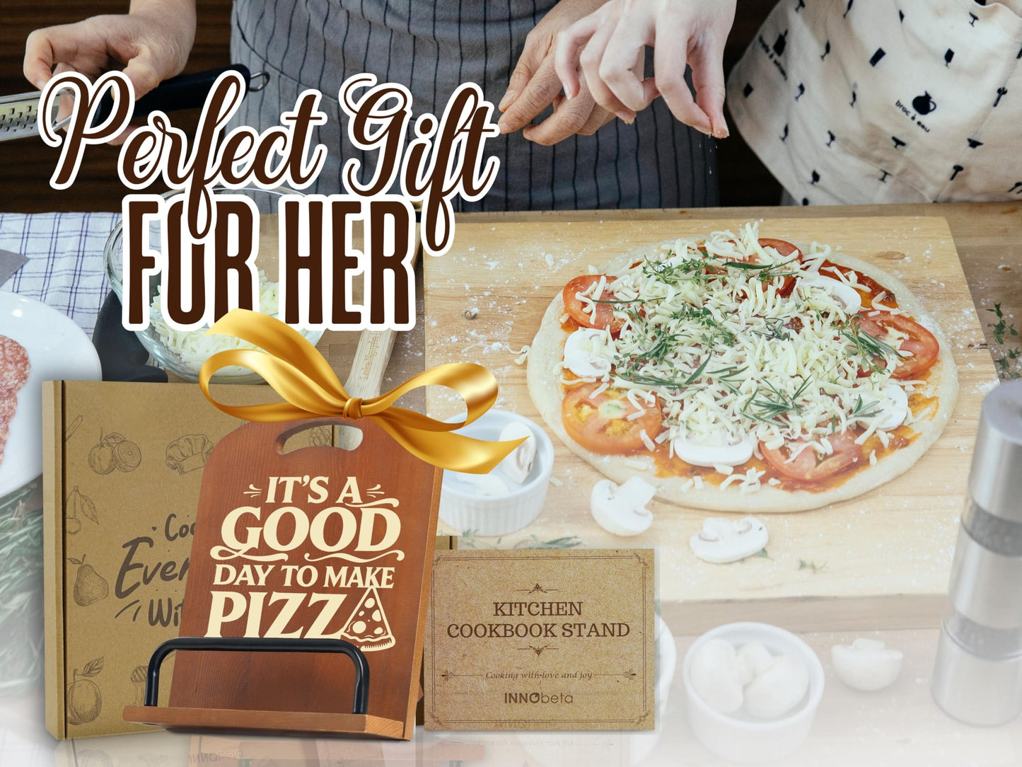 InnoBeta Gifts for Pizza Making Lovers, Cookbook Stand for Kitchen Counter, Perfect Gifts for Pizza Lovers on Birthday, Adjustable Tablet Recipe Book Holder, Unique Kitchen & Cooking Decor