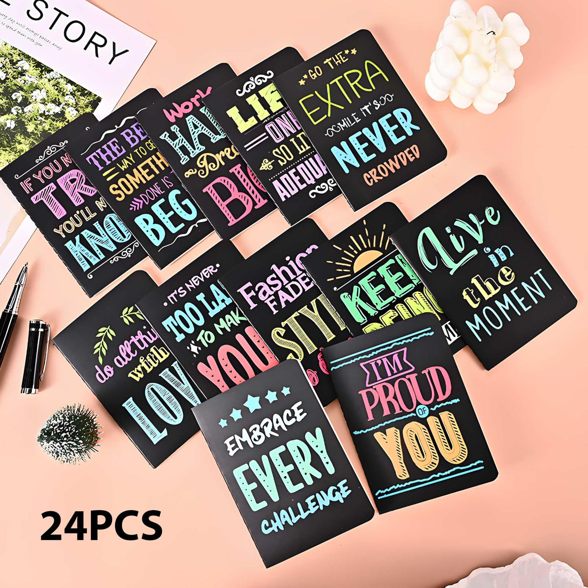 48Pcs Inspirational Gifts Bulk,Ballpoint Pens Motivational Notepads Gifts Set,24Pcs Mini Journal Lined with stylus pens,24Pcs Pocket Notebooks Bulk Gifts Set for Valentines Day Gifts Teachers School Office Party Favor Supplies