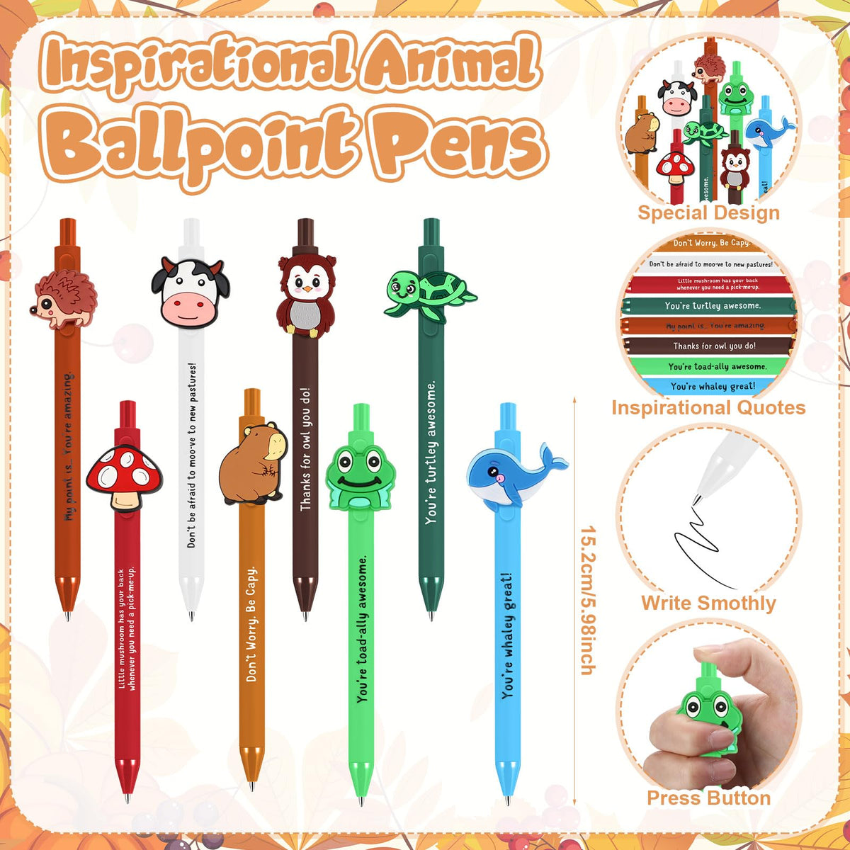 Landical 32 Set Positive Animal Pens Graduation Gift Bulk Cute Funny Pen with Inspirational Card Employee Appreciation Gift for Office Coworker Staff Teacher Student Classroom Teacher Nurse