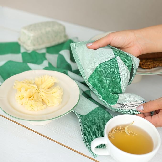 sea me at home Kitchen Towels, French Jacquard 100% Cotton Gingham Check Tea