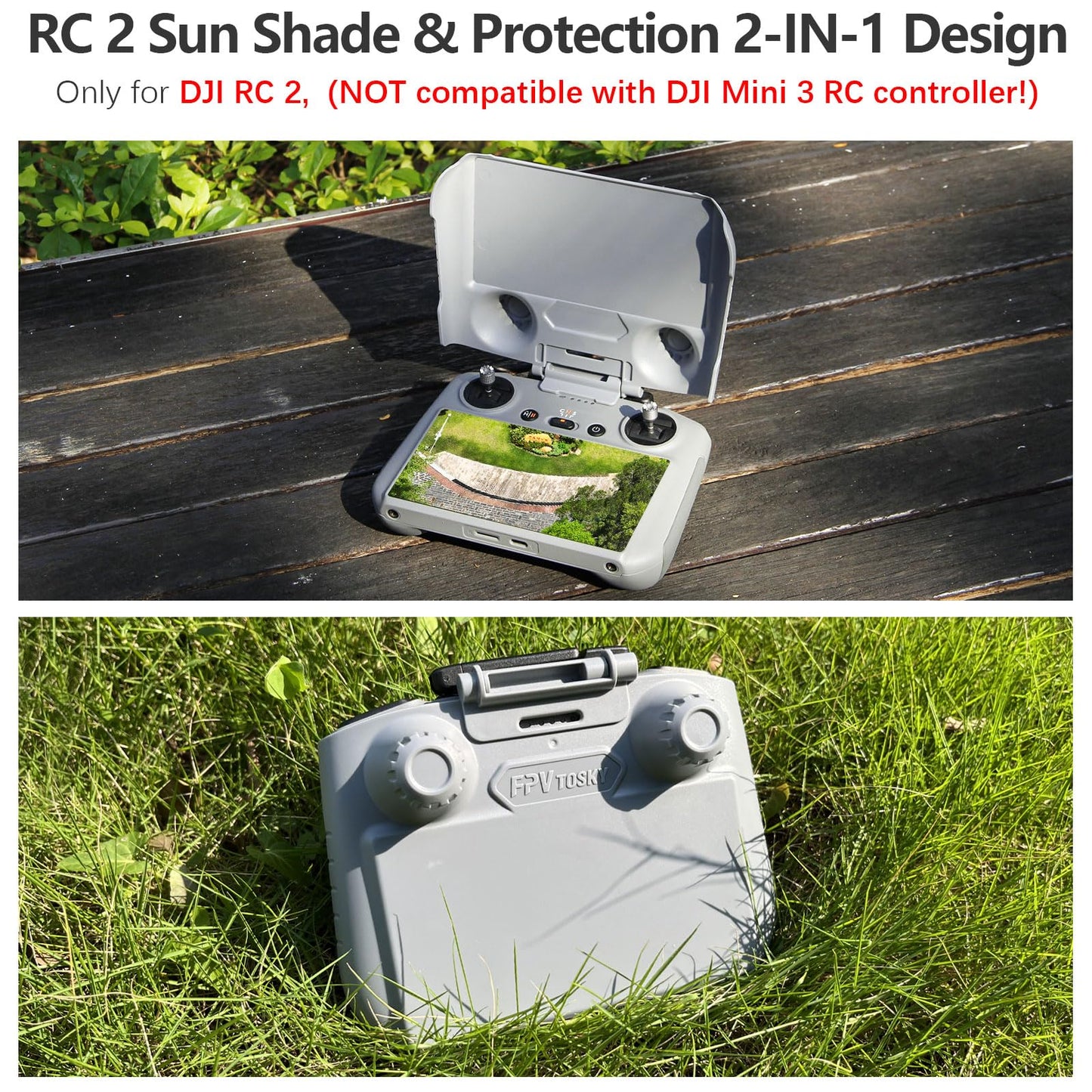 FPVtosky RC 2 Sun Hood for DJI Mini 5/4 Pro/Air 3S/Flip, RC-2 Remote Control Protective Cover for DJI RC2 Accessories, Sunshade + Lanyard + Sceen Protector