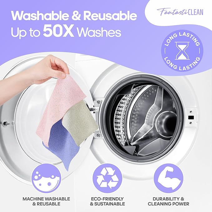 Fantasticlean Microfiber Cleaning Cloth Roll -60 Pack, Tear Away Paperless