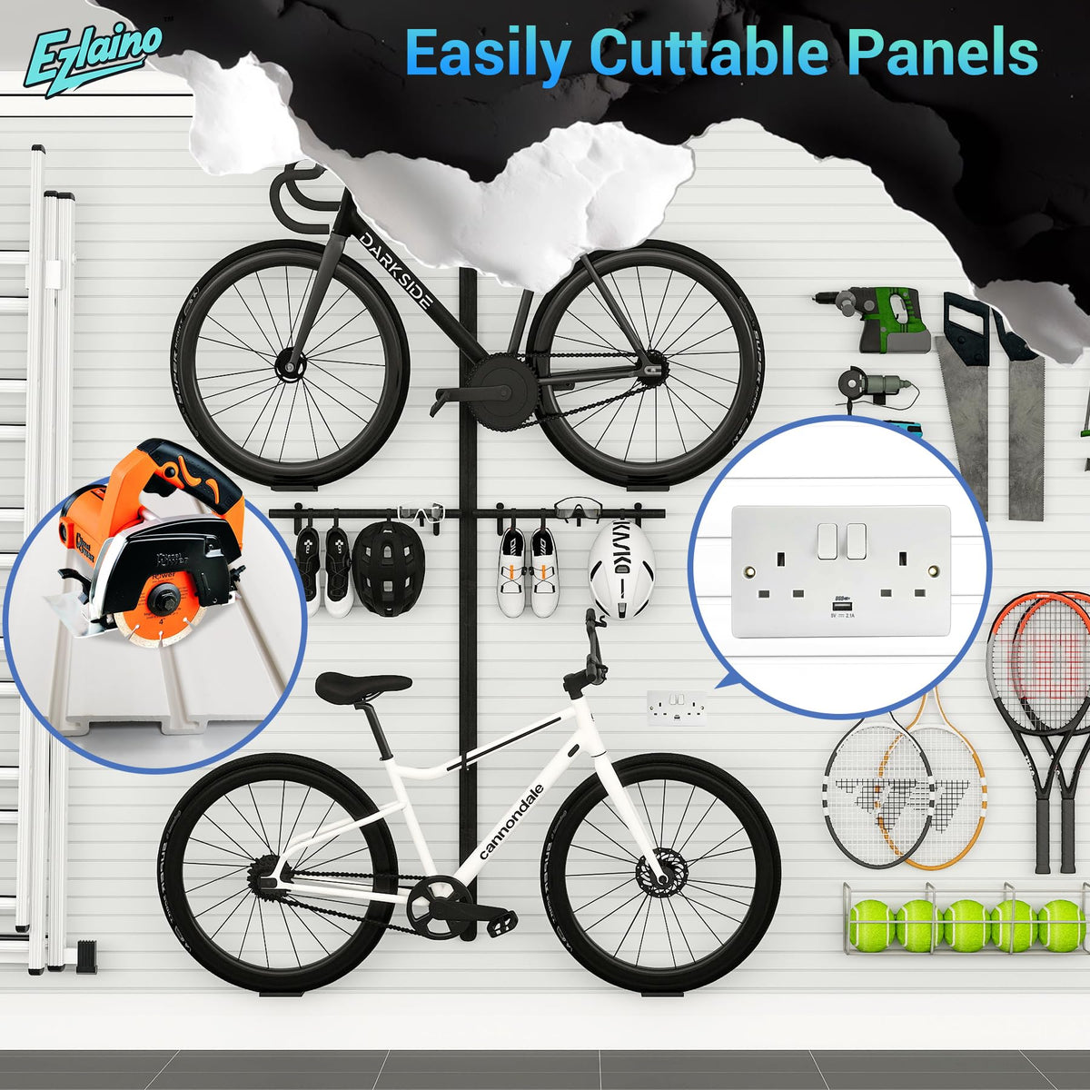 Ezlaino Slat Wall 4 FT x 8 FT, PVC Slat Wall Paneling, Upgraded & Thickened for Long-Lasting Durability, Easy to Install, Compatible with Most Hooks, Ideal for Garage Storage & Decoration, White