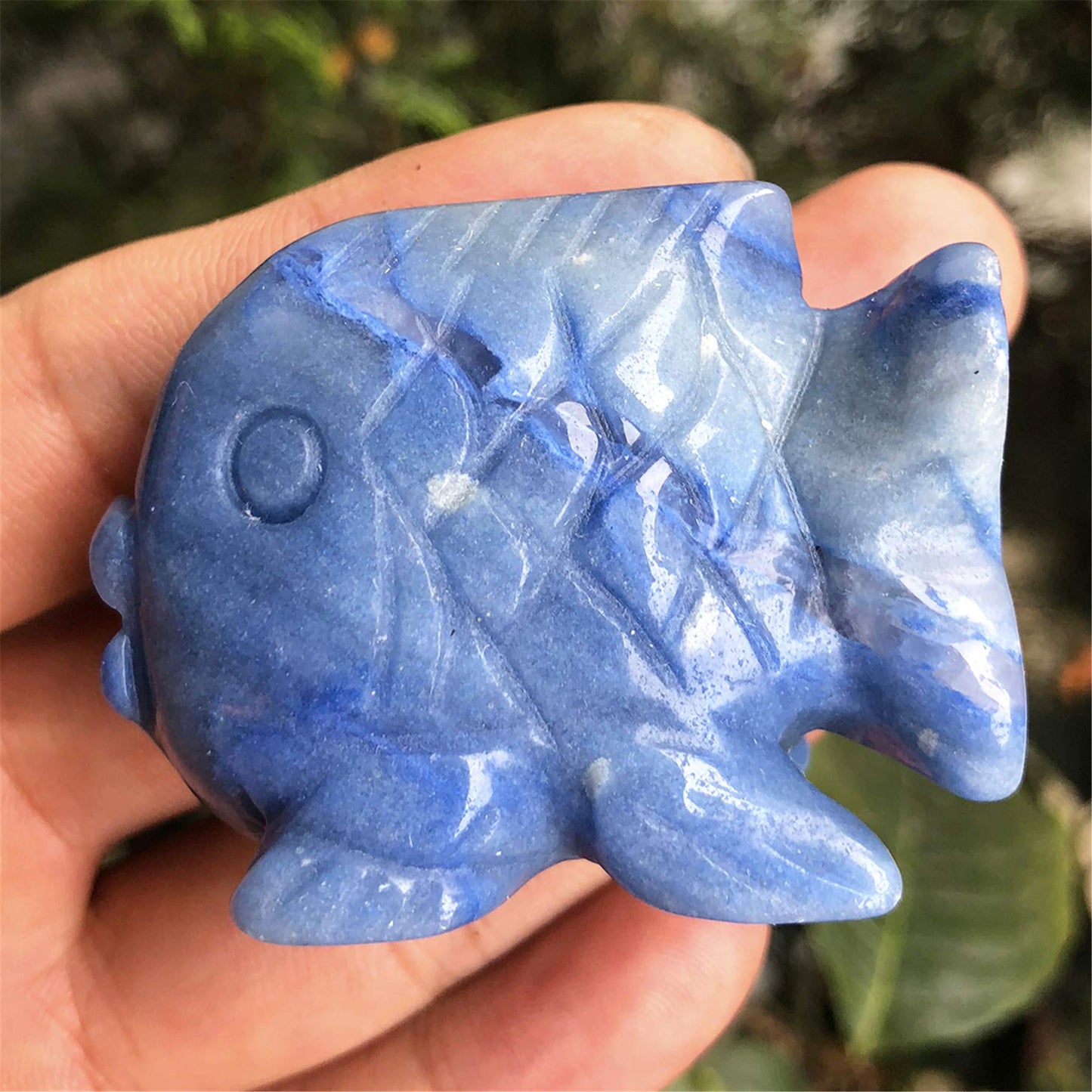 favoramulet 2 Inches Blue Aventurine Stone Dancing Fish Statue, Hand Carved Healing Crystal Figurine Decoration Sulpture, Fengshui Wealth and Luck
