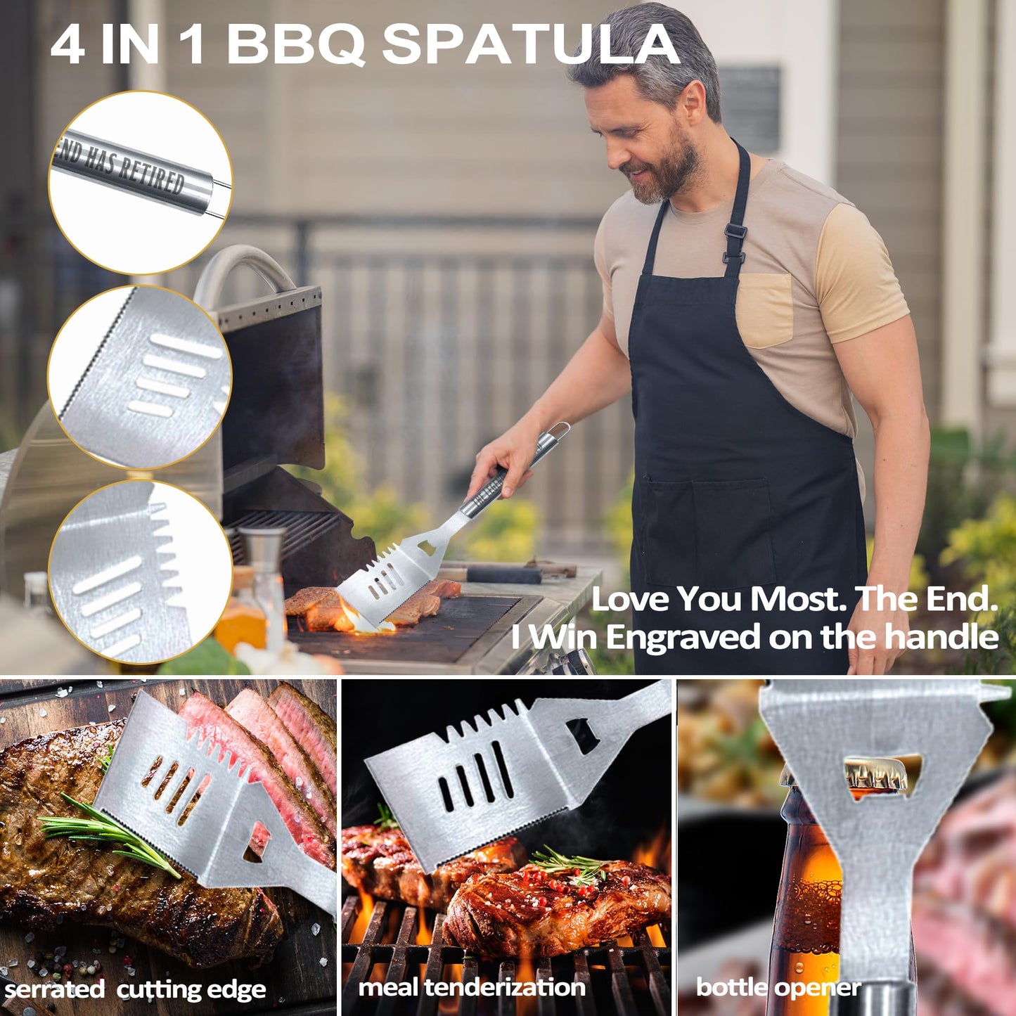 Retirement Gifts for Men, Retired Gifts for Men, Dad, Grandpa, Coworker, Teacher, Boss, Retirees Heavy Duty Grilling Accessories for BBQ, Thick Stainless Steel Grill Utensils with Non-Slip Handle Tool