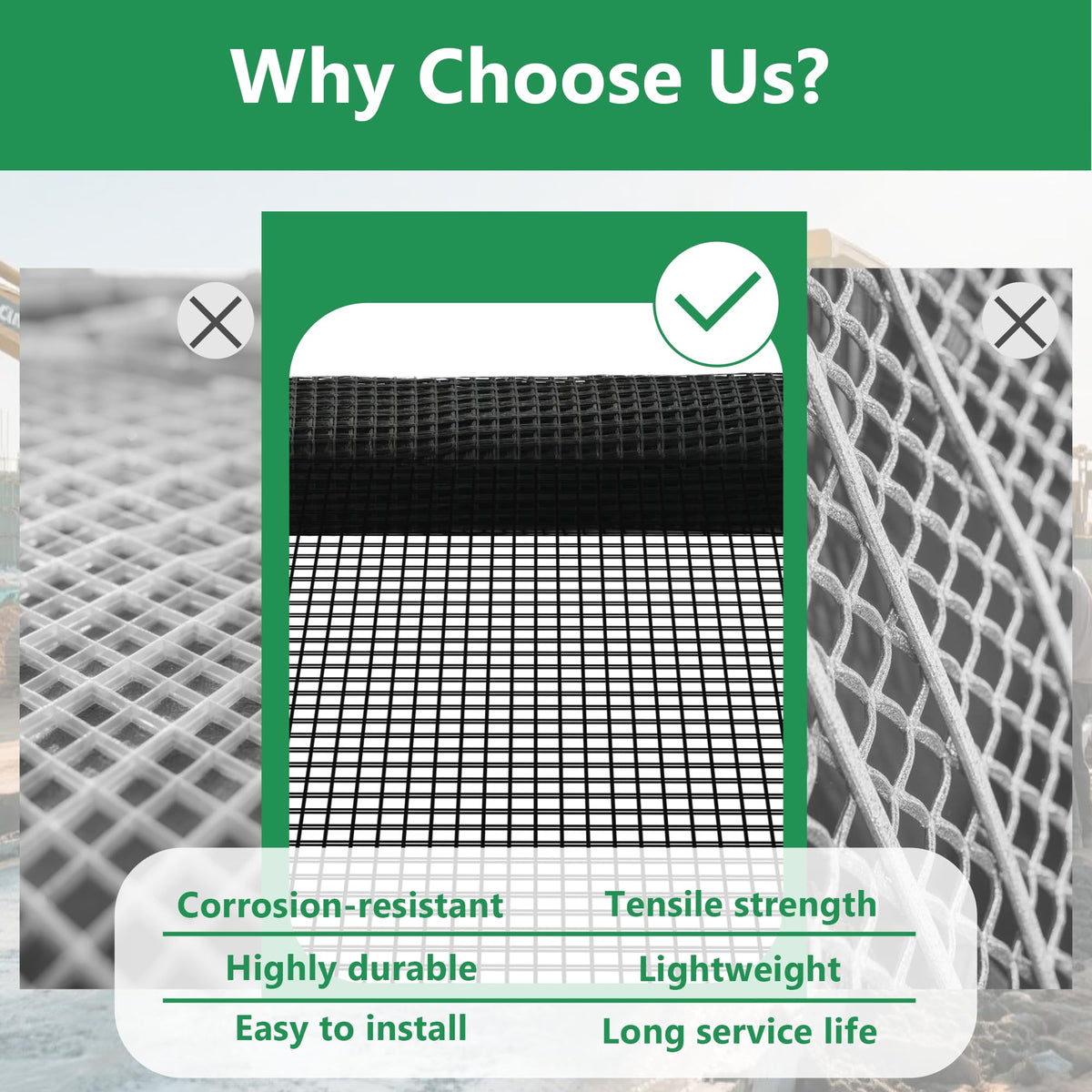 50KN Fiberglass Geogrid for Retaining Wall – 47.2in x 1181in Roll, 1in Mesh, Heavy-Duty Geogrid for Retaining Walls, Durable Fiberglass Composite Material