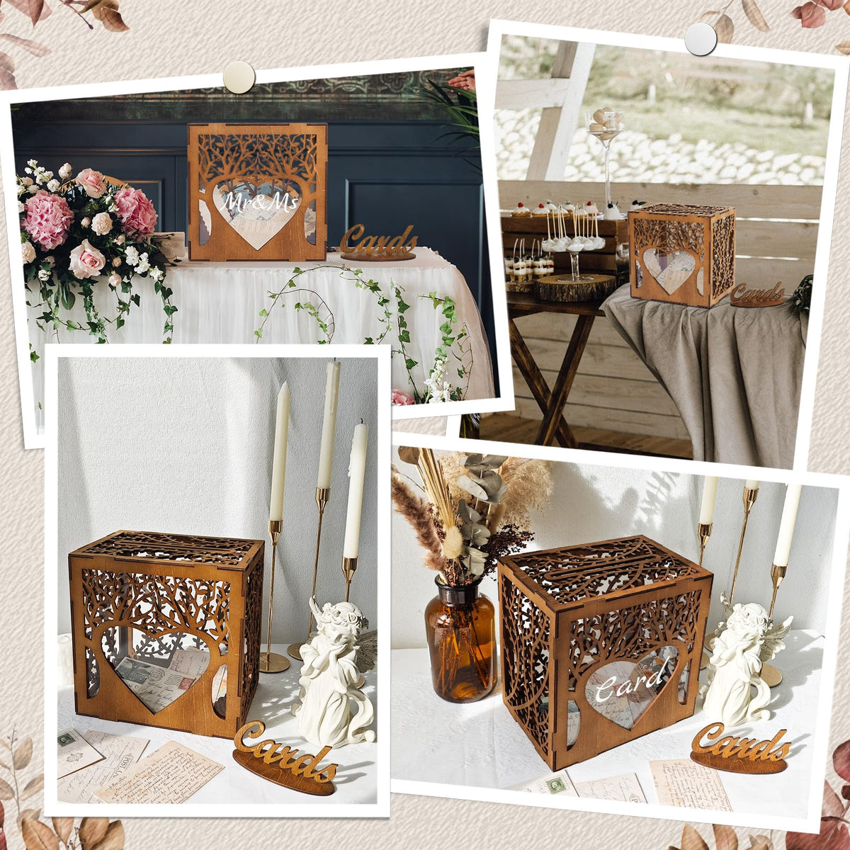 OurWarm Wedding Card Box with Acrylic Window, Wooden Gift Card Box for Wedding Decorations for Reception, Rustic Brown Wood Money Keepsake Boxes for Wedding Decor Baby Shower Birthday Graduation Party