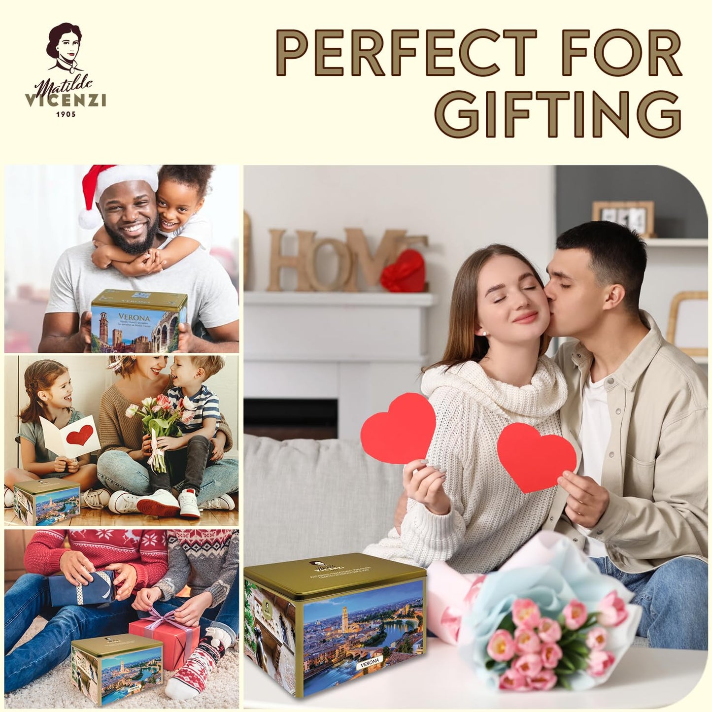 Matilde Vicenzi Verona Gift Tin - Assortment of Italian Pastries and Cookies - Gourmet Gifts for Mother's Day, Birthday and Every Special Occasion - Assorted Cookies in Italian Design Tin 32oz (907g)