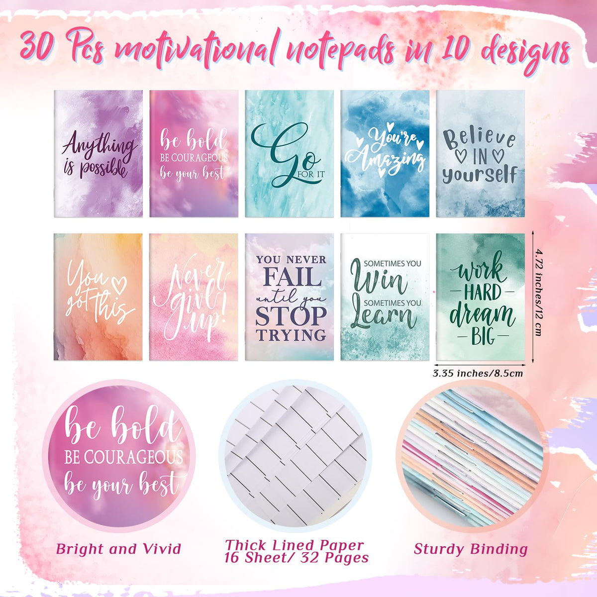 Noveread 30 Sets Inspirational Gifts Bulk for Women Boss Mini Notepads Inspirational Pens Bulk Employee Appreciation Acrylic Keychain Vet Tech Week Gifts for Coworker Nurse