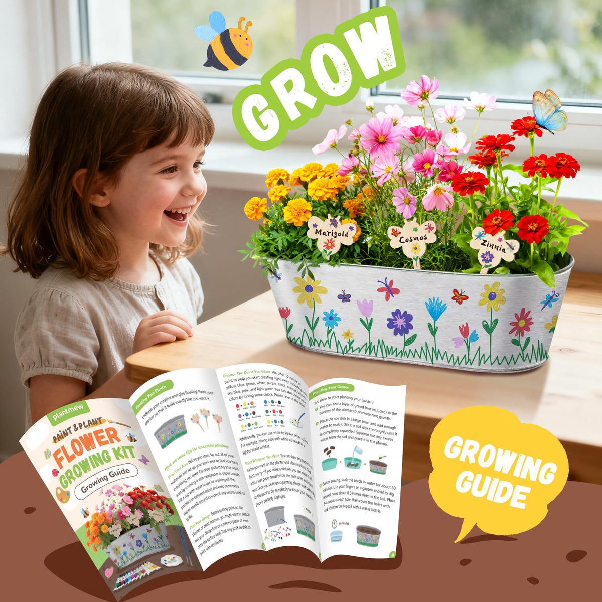 PLANTMEW Paint & Plant Flower Growing Kit for Kids - Fun Kids Gardening Set - Unique Birthday, Crafts & Arts, Gardening Gifts for Girls & Boys, Ages 5, 6, 7, 8-12 Years Old, Easter Gifts for Girls