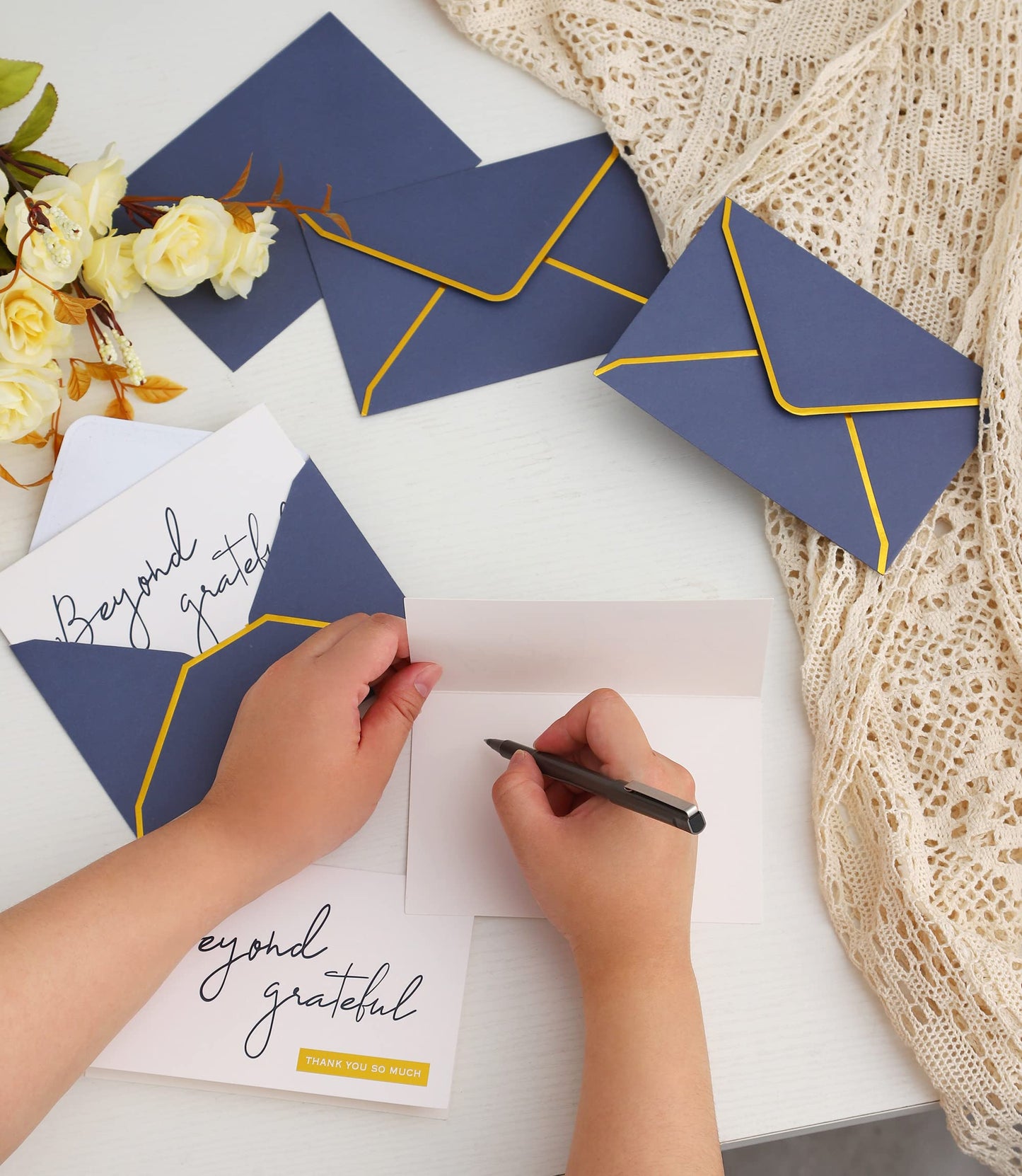 Navy Beyond Grateful Thank You Cards with Envelopes - 36 PK - Navy Thank You Notes with Gold Foil Letterpress 4x6 Inches Blank Note Cards for Business Graduation Wedding Baby Shower Funeral Sympathy