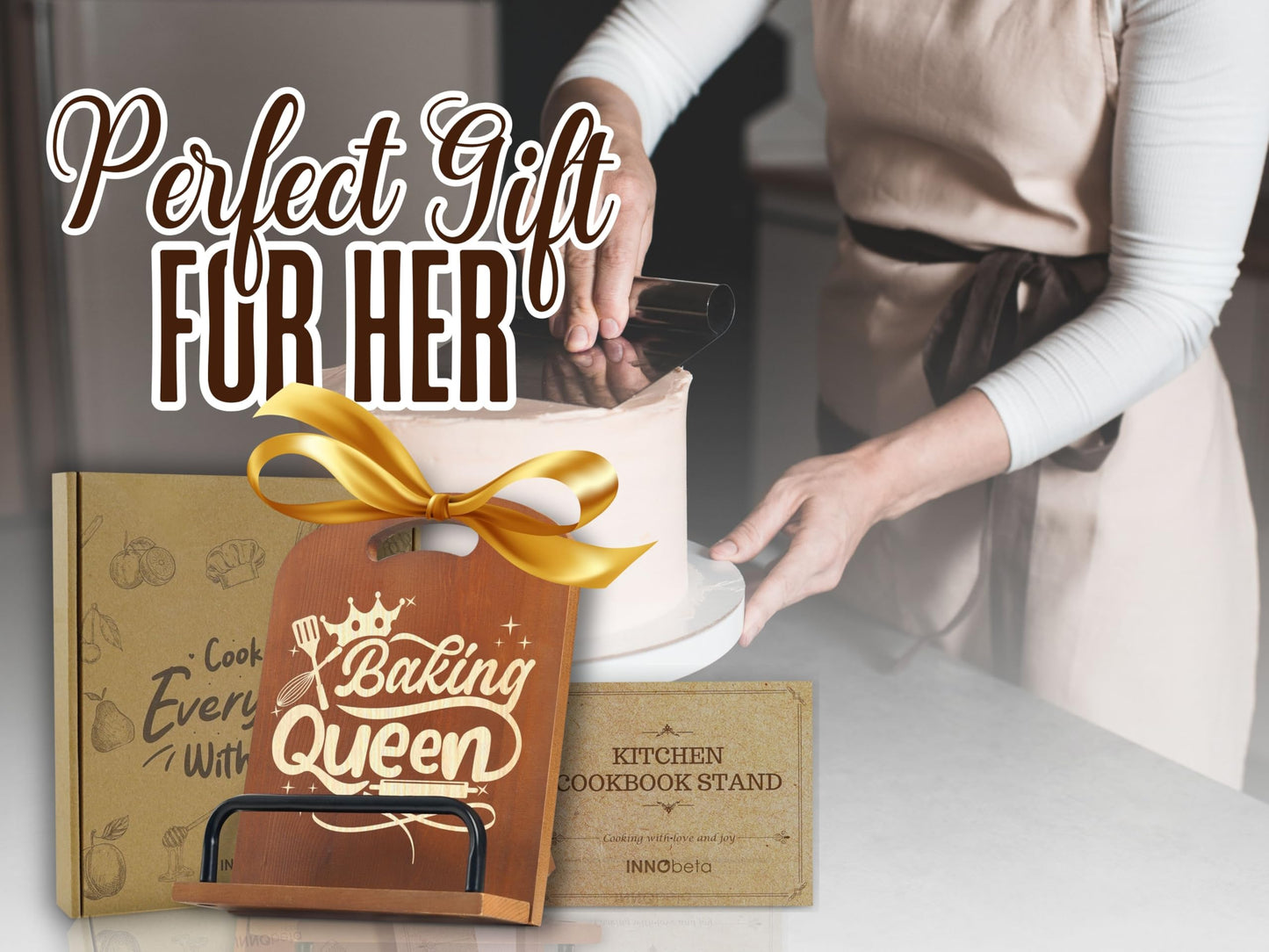 InnoBeta Baking Gifts for Women, Cookbook Stand for Kitchen Counter, Perfect Gifts for Baking Lovers on Birthday, Adjustable Tablet Recipe Book Holder, Unique Kitchen & Home Decor