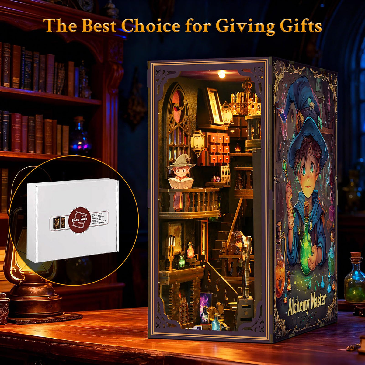 Lycidae Book Nook Kit-DIY Miniature Dollhouse Booknook Kit, 3D Wooden Puzzle Bookend Bookshelf with LED Light for Adults, Teens 14+, Gifts for Family, Friends(Little Prince of Magic)