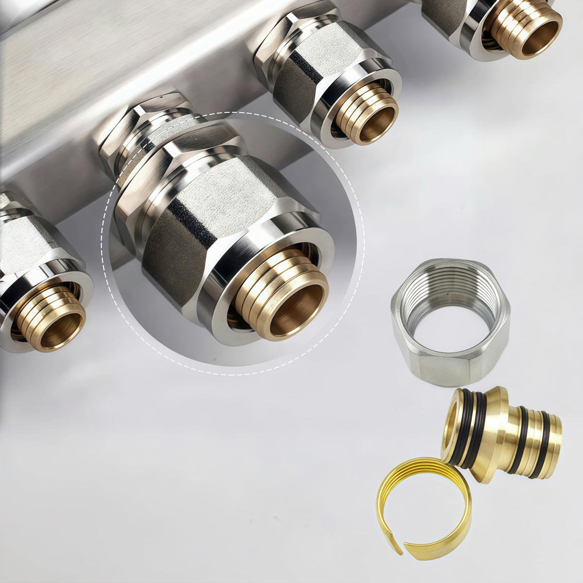 YUFUYEK 6-Branch PEX/Radiant Heat Manifold,1/2" PEX Tubing Manifold,304 Stainless Steel Floor Heat Manifold Kit with 1/2" Adapters Included for Hydronic Radiant Floor Heating (6-Loop)