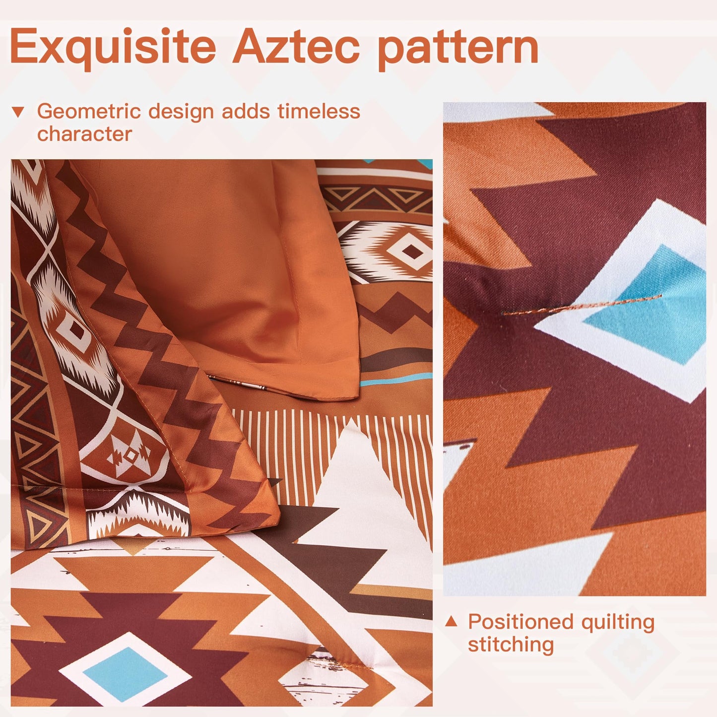 Tyrot Burnt Orange King Size Comforter Set – 3 Piece Boho Aztec Western Bedding Sets, Soft Lightweight Comforter for All Seasons, Southwestern Style, 1 Comforter & 2 Pillow Shams