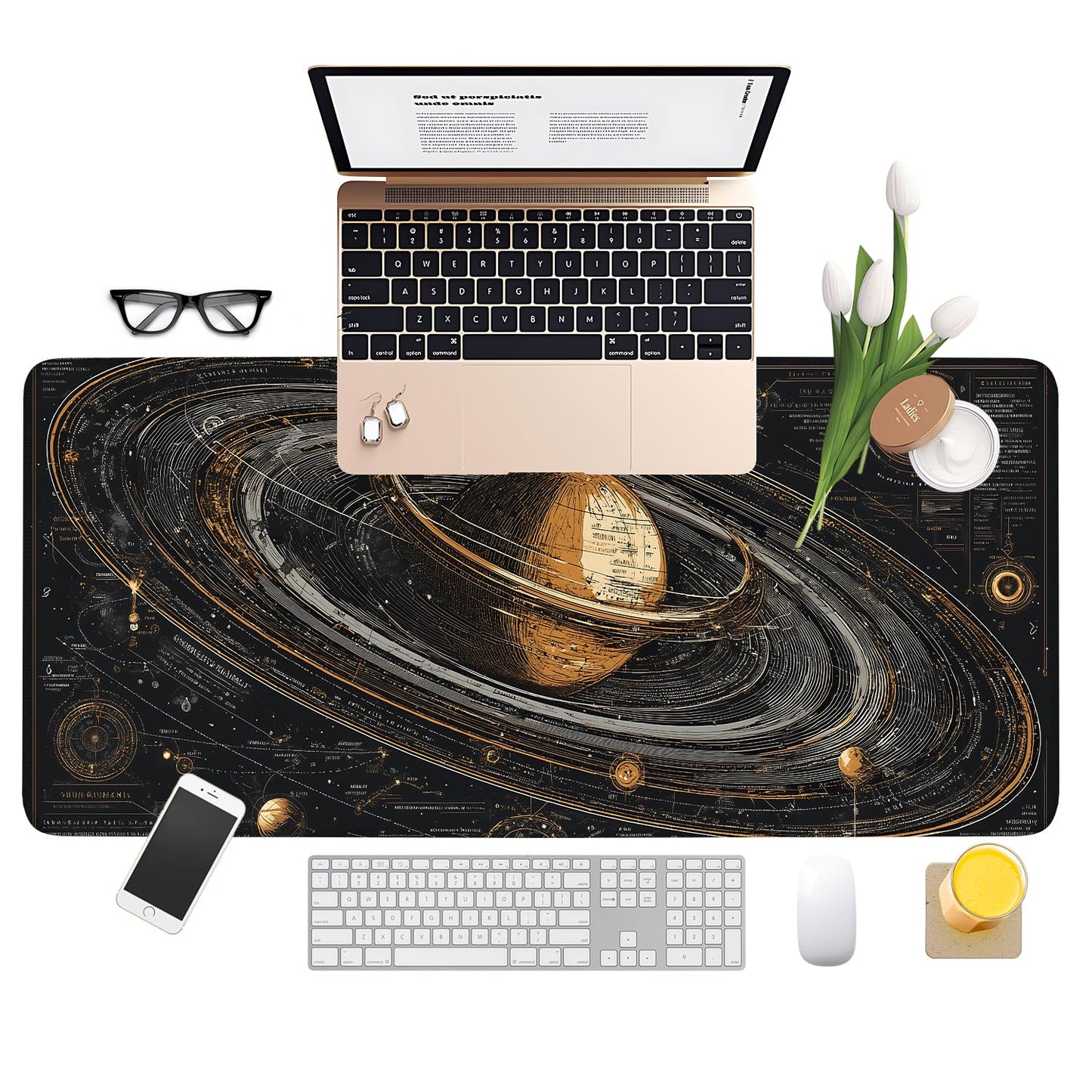 Saturn Planet Extended Gaming Mouse Pad 35.4 x 15.7 Inch – Space-Themed Desk Mat for Gaming, Office Work, and Study, with Non-Slip Rubber Base
