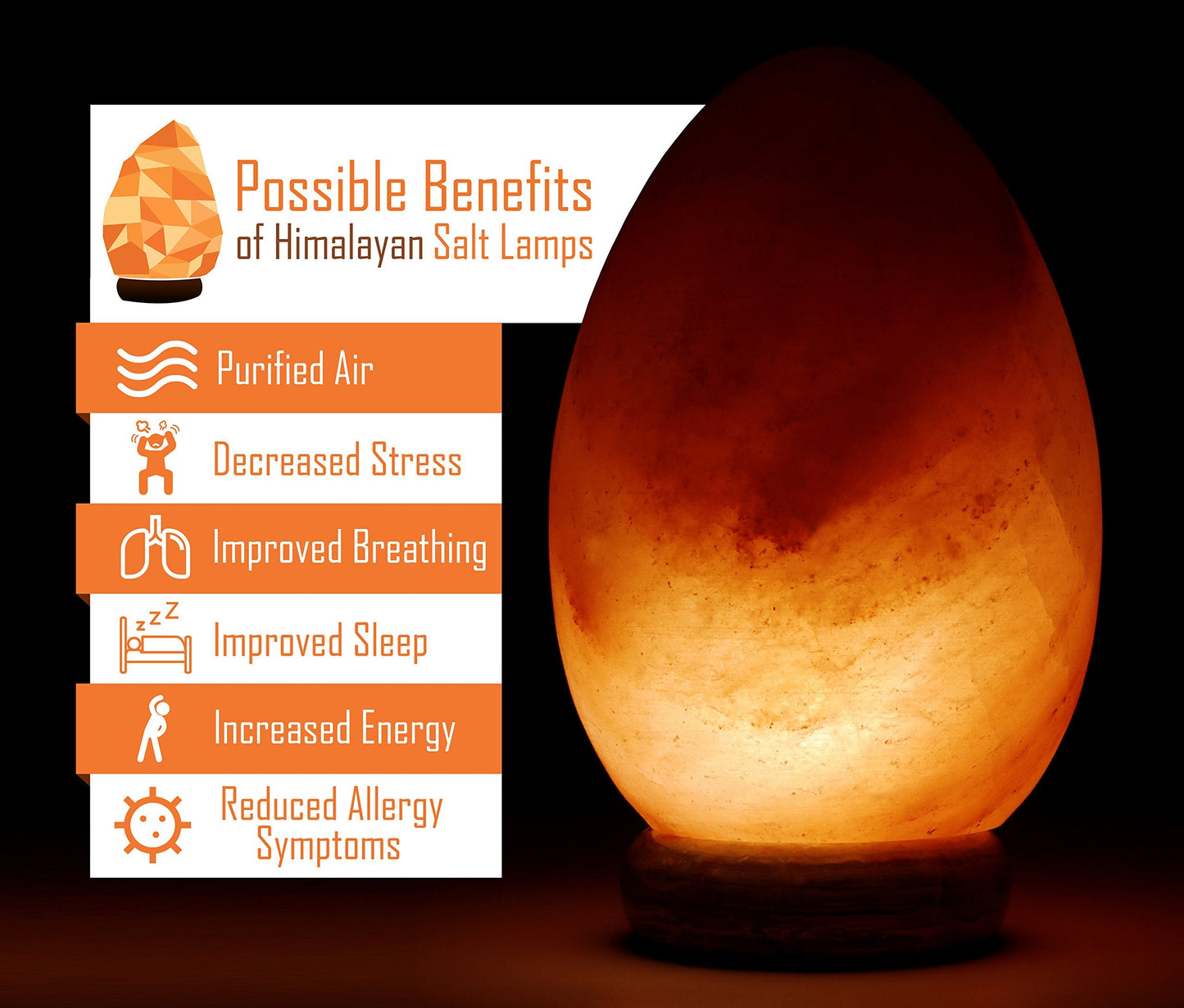 Deluxe Comfort Himalayan Rock Salt Egg Lamp, 9 Inches Tall - Soft Calm Light - Table Lamp, Natural Dark Orange Hue