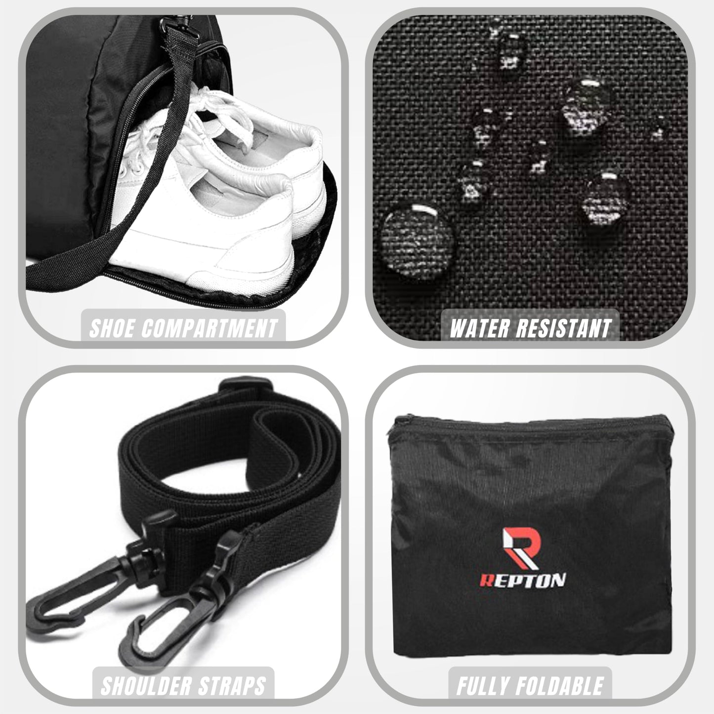 Gym Duffle Bag with Shoe Compartment Foldable Men Women Travel Fitness Holdall Barrel Sports Bags - Shoulder Strap Swimming Football Basketball Tennis Luggage Weekender Light Weight Dry Bags (Black)