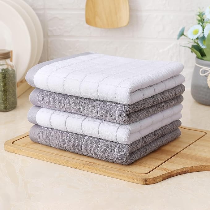 Homaxy 100% Cotton Terry Kitchen Towels, Checkered Designed, Soft and Super