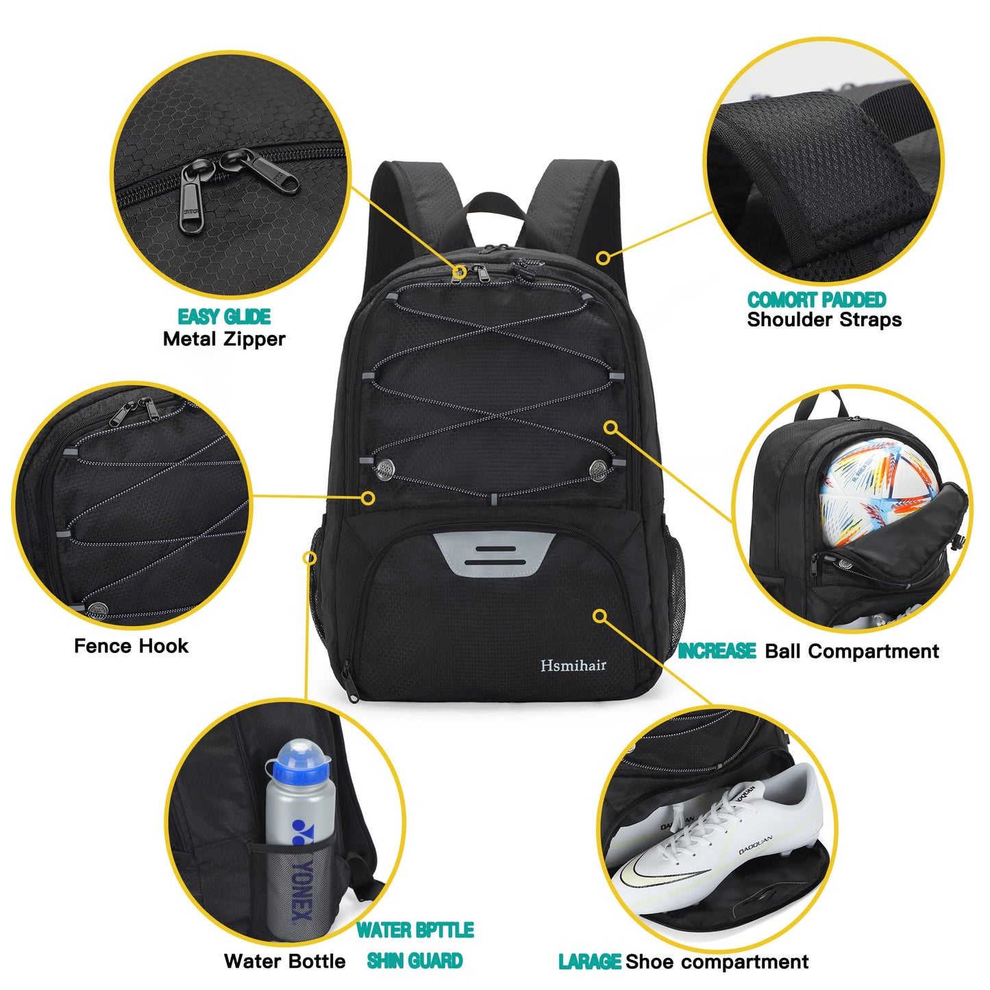 Hsmihair Youth Soccer Bag-Soccer Backpack&Backpack for Football Basketball,with Ball Compartment Separate Cleat Package