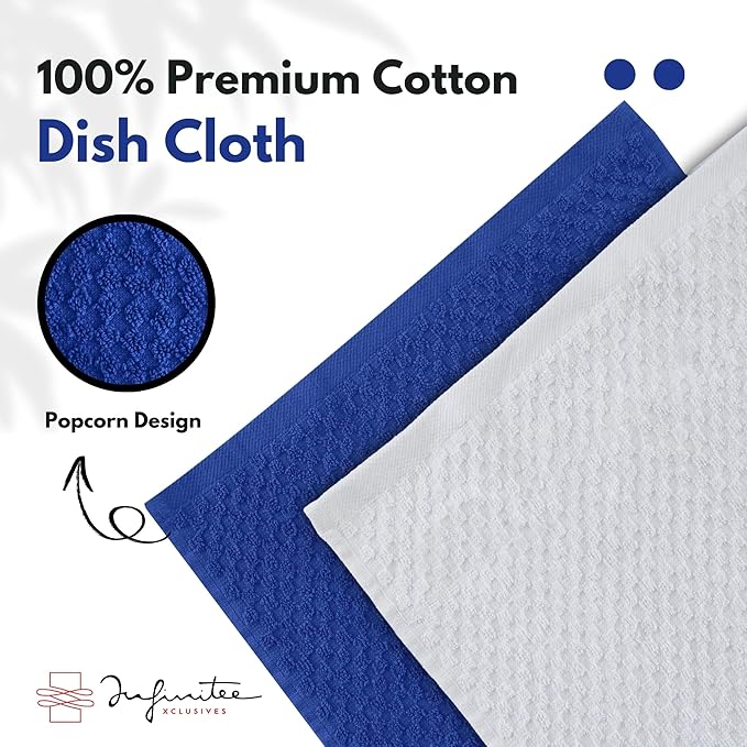 Infinitee Xclusives Premium Dish Cloth 100% Cotton 12 x 12 Inches |Pack of 4|