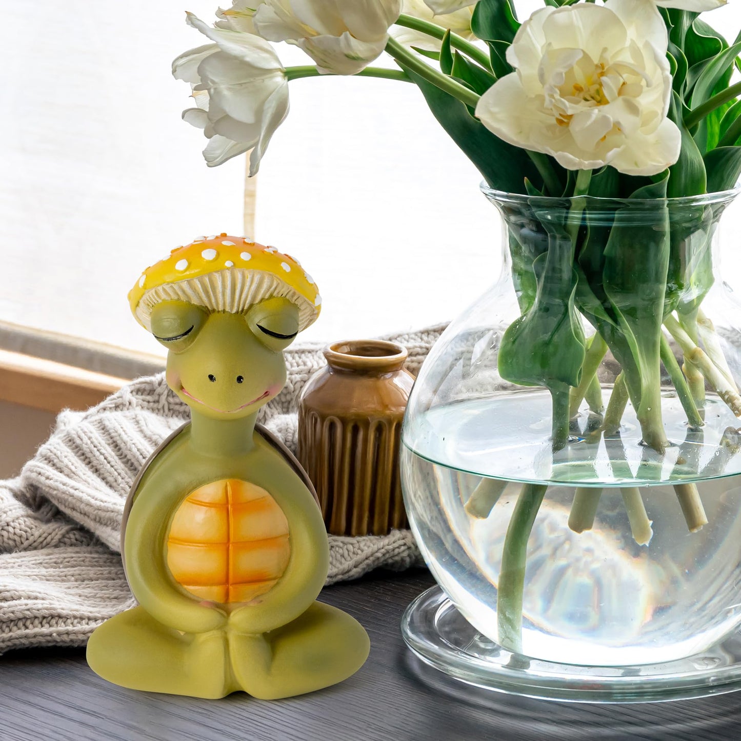 CYjorkbgg Meditation Turtle Resin Statue - Yoga Meditation Turtle Statue for Desk Living Room Resin Figurine for Home Patio Office Decoration Cute Plant Statues for Tabletop Garden Backyard Decor