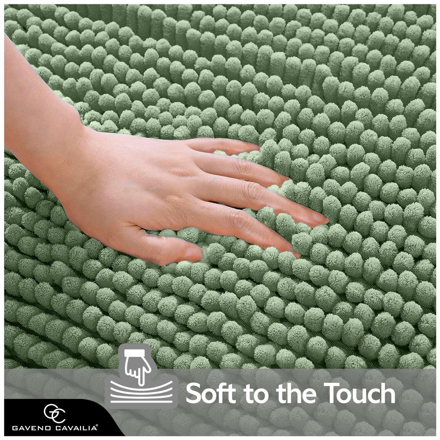 GC GAVENO CAVAILIA 2 Piece Non Slip Rubber Backed Mats - Super Absorbent Antibacterial Toilet Carpet Mat - Quick Dry Microfiber Chenille Rug Washable Bath Mats - Sage Green
