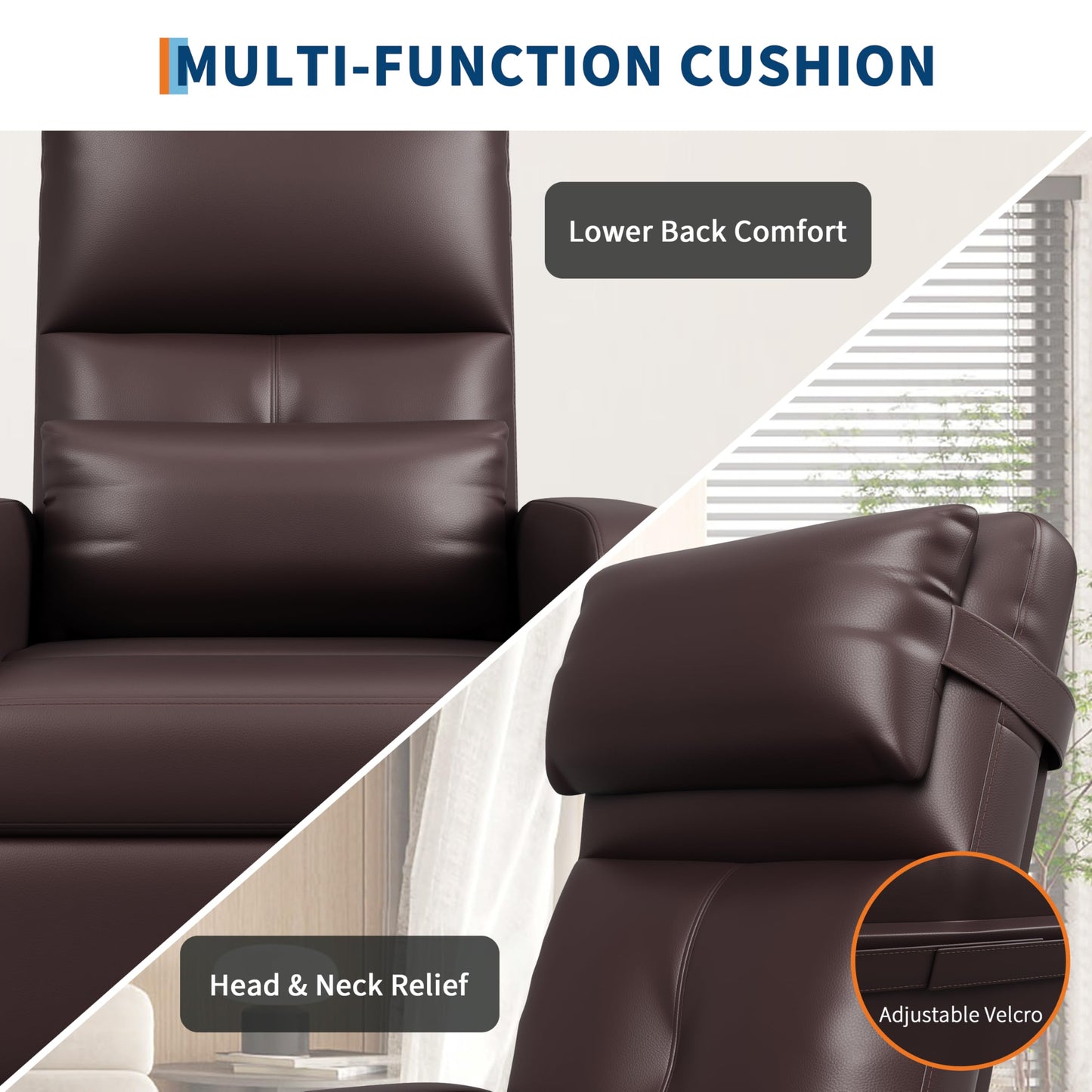 Power Recliner Chair with Heat & Massage, Adjustable Electric PU Leather Single Sofa, Ergonomic Tall-Back Padded Seat, Home Theater Seating Recliner for Living Room