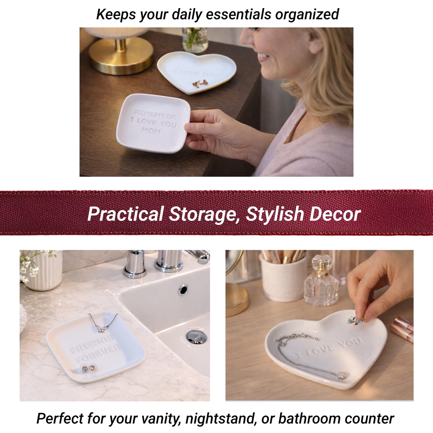 TOPIO Ceramic Jewelry Dish Tray – Handmade Premium Trinket Dish for Rings, Earrings & Necklaces – Decorative Jewelry Holder for Vanity, Nightstand, Gift for Mom, Friends, Her