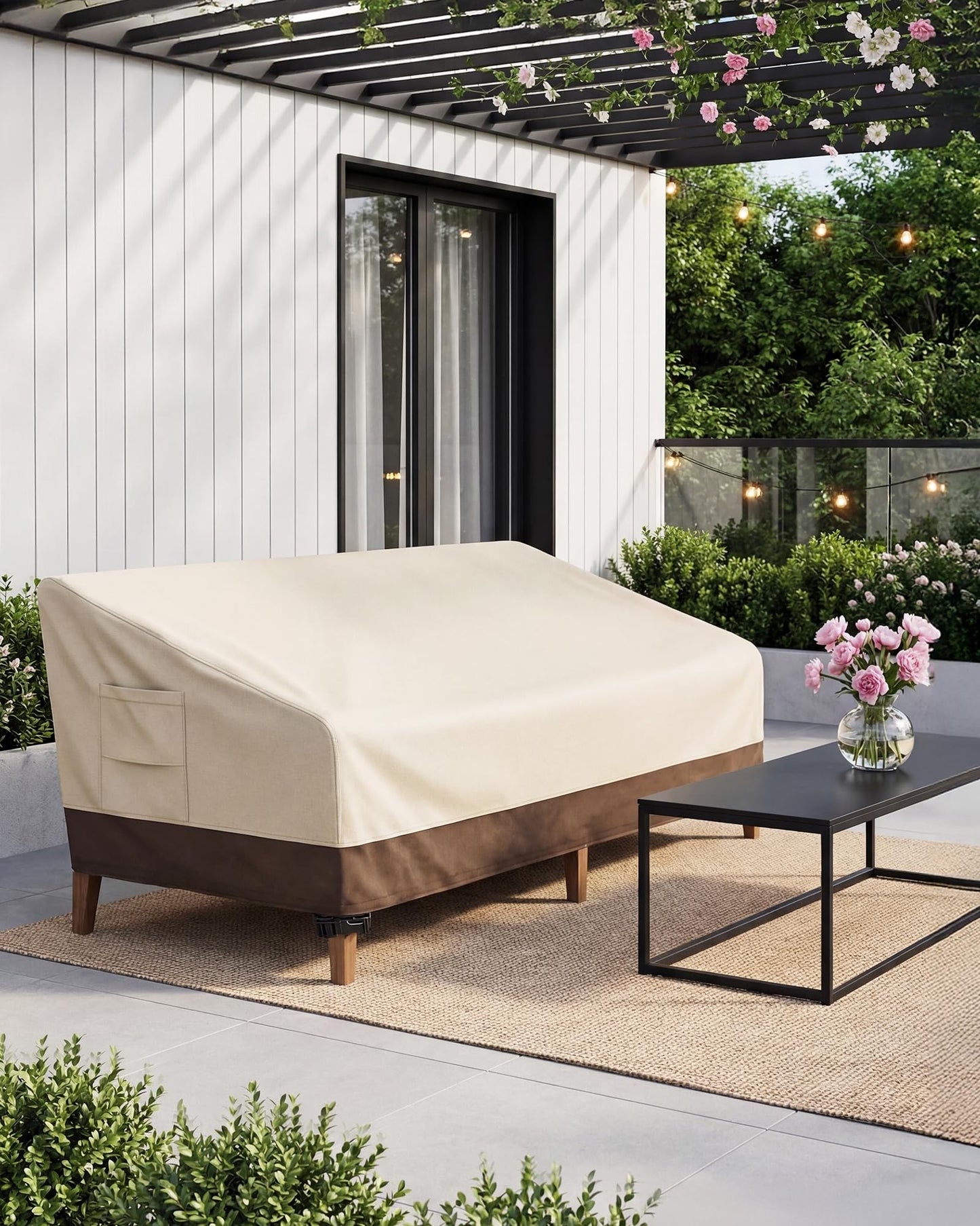 Vailge Heavy Duty Patio Sofa Cover, 100% Waterproof 3-Seater Outdoor Sofa Cover,Lawn Patio Furniture Covers with Air Vent and Handle,79" Wx 37" Dx 35" H,Beige&Brown