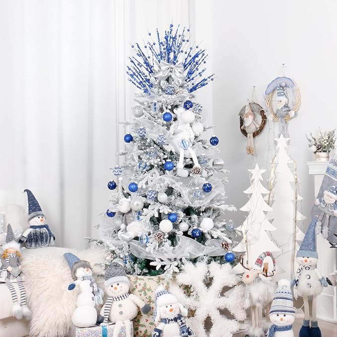 SY Super Bang 30PCS Blue Christmas Ornaments Set, 60MM/2.36" Clear Plastic Shatterproof Ball Ornaments for Christmas Tree Hanging Decorations, for Home Holiday Party Xmas Decor.