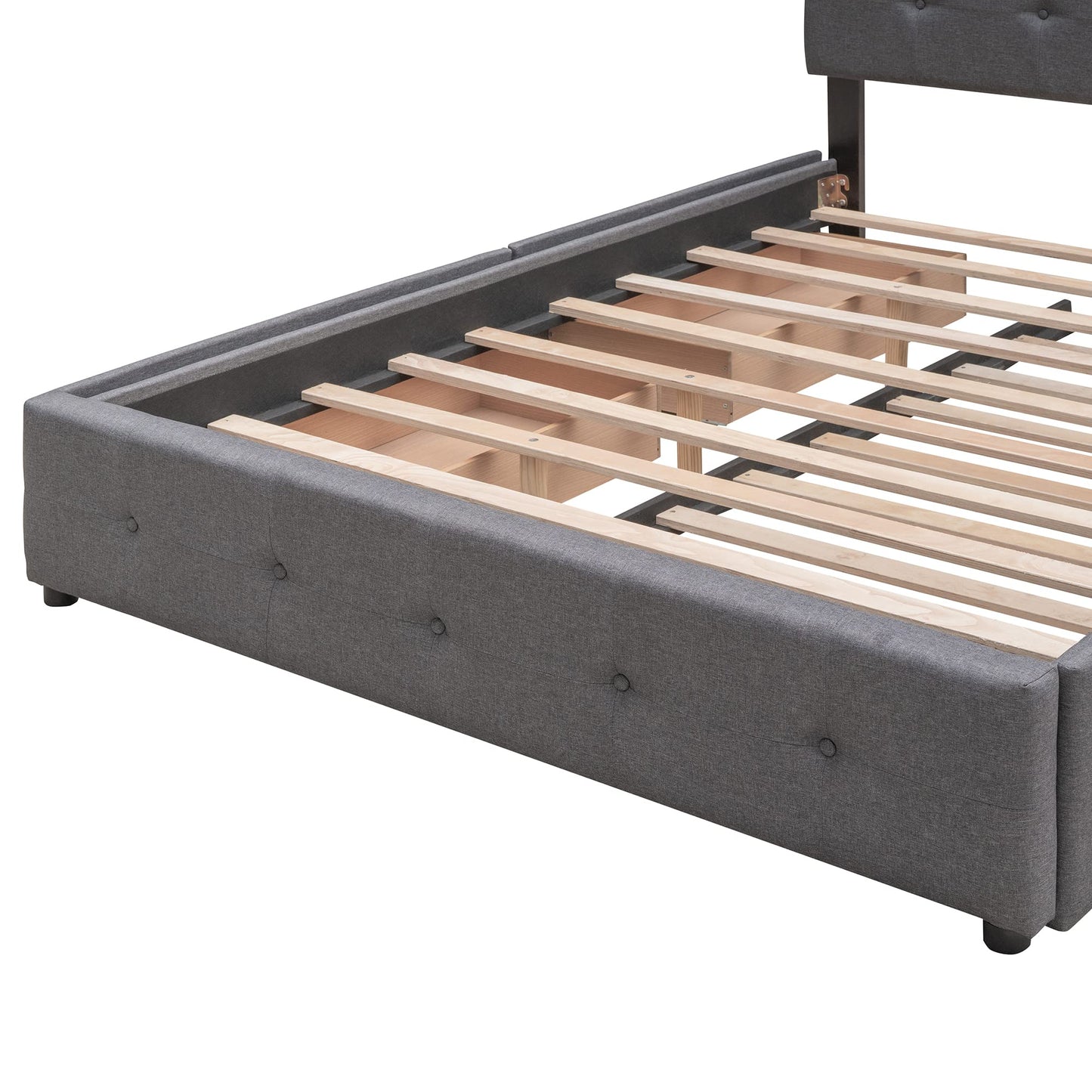 Ball & Cast Queen Bed Frame with 2 Drawers and 1 Twin XL Trundle, Linen Upholstered Platform Bed Frame Queen Size with Button Tufted Headboard & Wood Slats Support,No Box Spring Needed,Dark Gray
