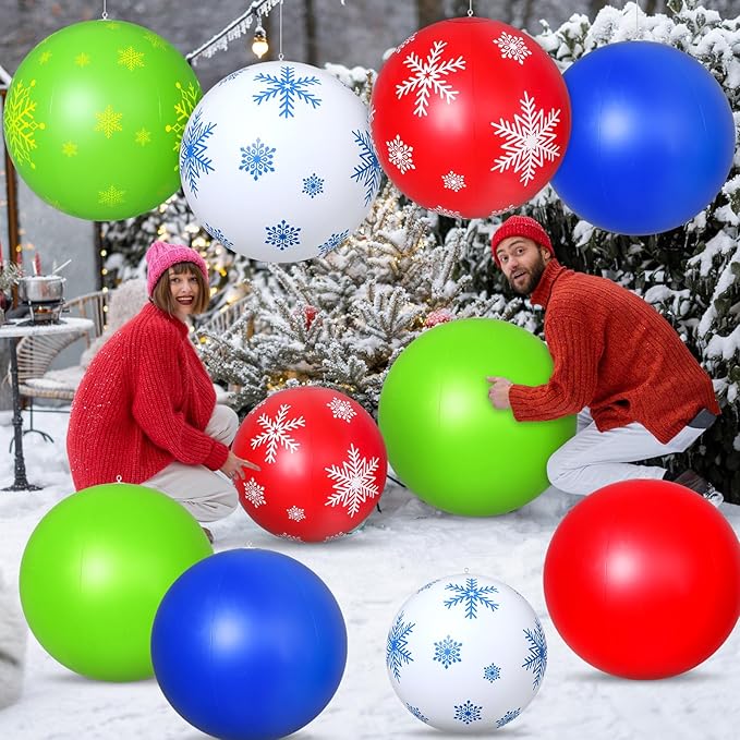 Jetec 12 Pcs Giant Inflatable Christmas Ball Inflatable 16 Inch 24 Inch Christmas Ornaments Outdoor PVC Christmas Balls for Tree Yard Hanging Holiday Garden Indoor Outdoor Decor