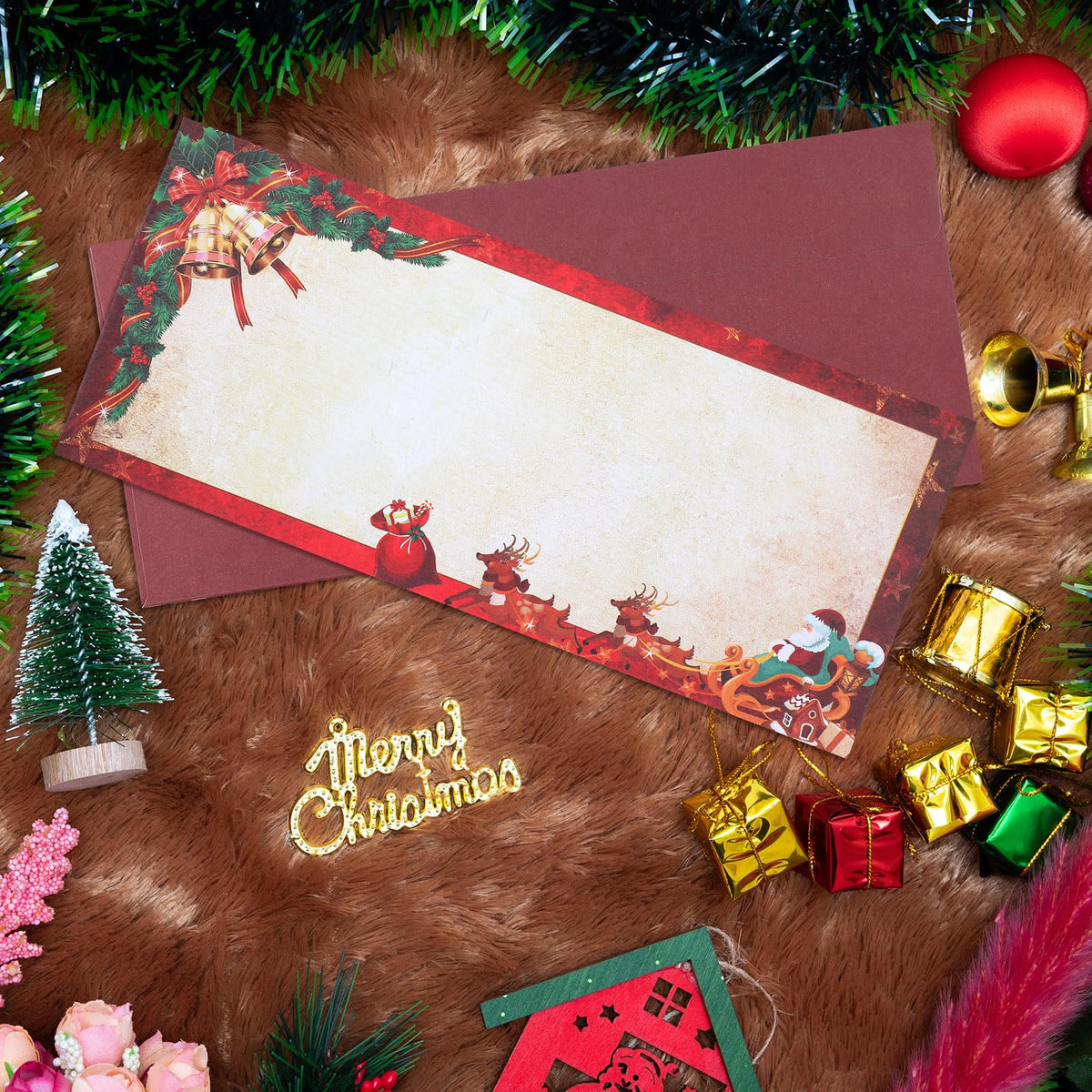 Zhanmai 60 Christmas Envelopes #10 Holiday Xmas Self Adhesive Envelopes for Mailing, Office, Business, Wedding, Birthday, Party, Gift Supplies, 4.13 x 9.53 Inch
