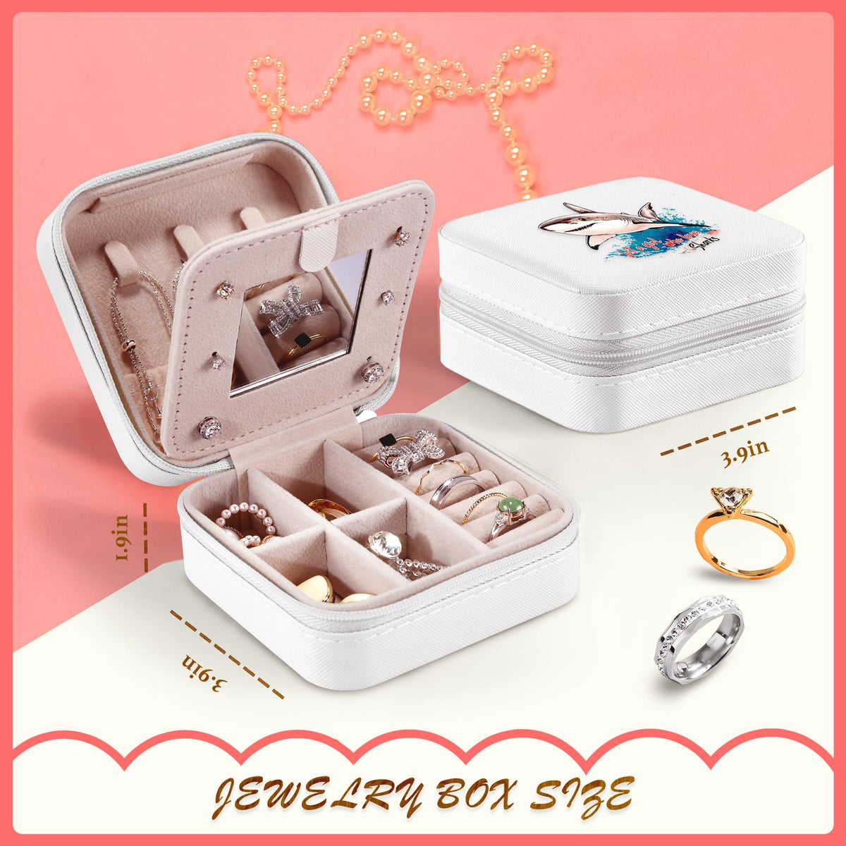 BJDAMAI Shark Jewelry Box, Gifts For Teens Girls Age 8-12, Shark Lovers Stuff Items Accessories Things Merchandise Decor Merch, Travel Ring Earrings Necklace Organizer Holder!
