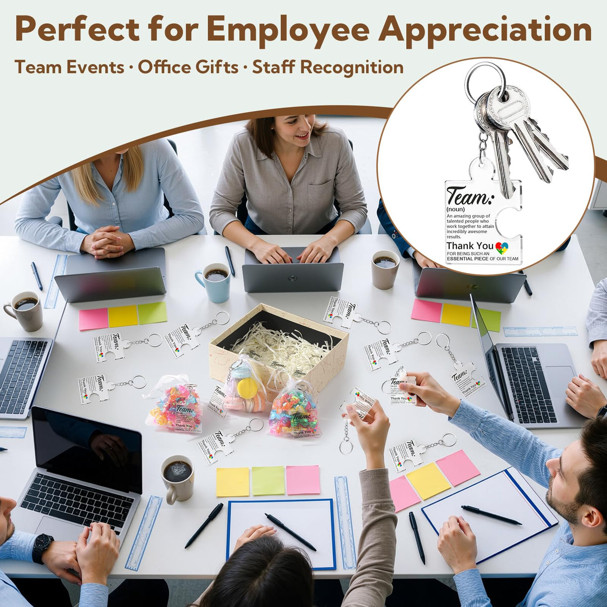 VZZNN Employee Appreciation Gifts – 36 Pack Team Gifts for Employees, Thank You Keychain Set for Staff, Teachers, Volunteers, Teamwork Gift Office Puzzle Piece Acrylic Keychains