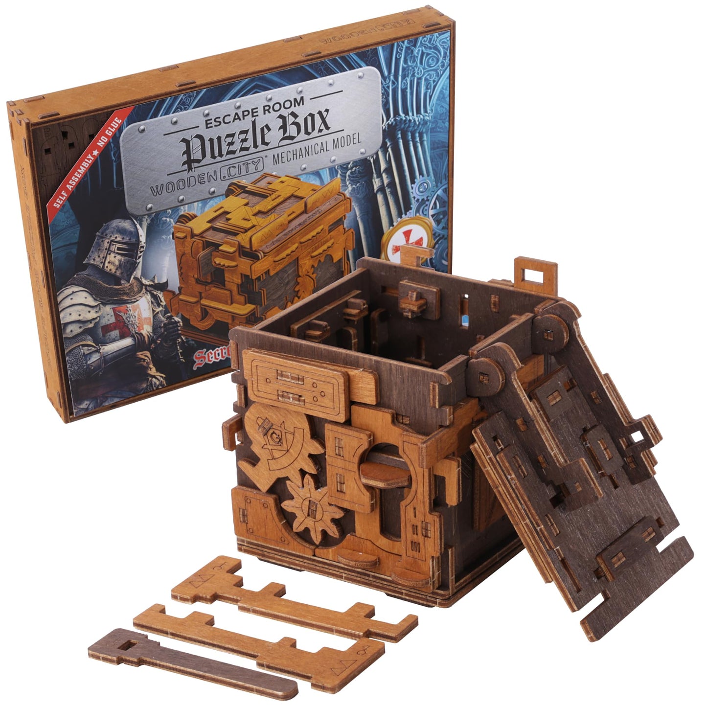 WOODEN.CITY Escape Room Puzzle Box – 3D Wooden Puzzle Box for Adults & Teens, Brain Teaser Puzzle Box Secret Lock Box with Cluebox Mechanism – Mechanical Wood Puzzle Box Kit, Unique Puzzle Boxes Gift