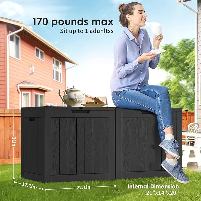DRATO Deck Boxes, 30 Gallon Outdoor Storage Box for Patio Cushion, Garden Tools, Waterproof and UV Resistant, Lockable (Black,30 Gallon)
