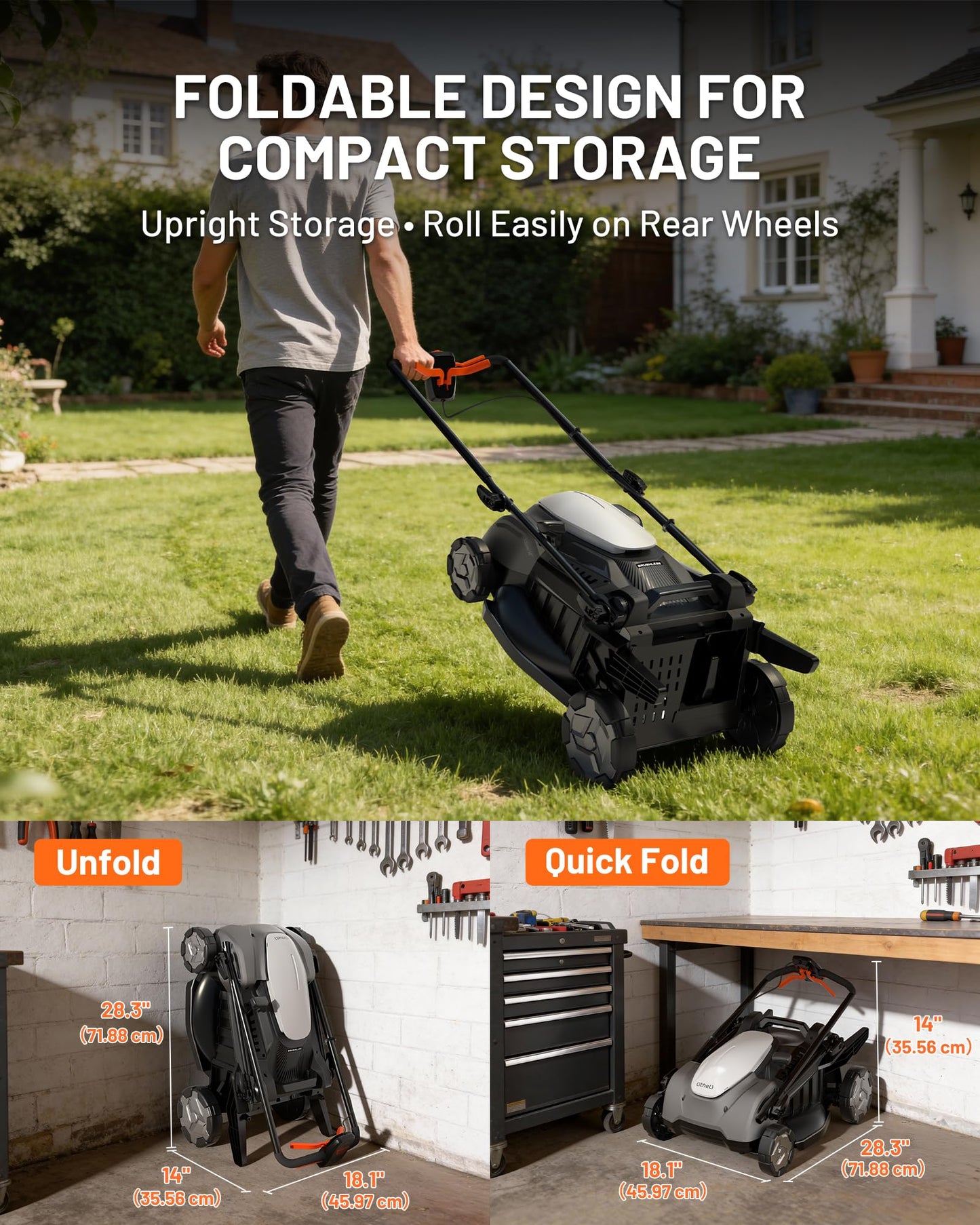 Litheli Self-Propelled Electric Lawn Mower 18", Battery Powered Mower(2 x 5.0Ah)