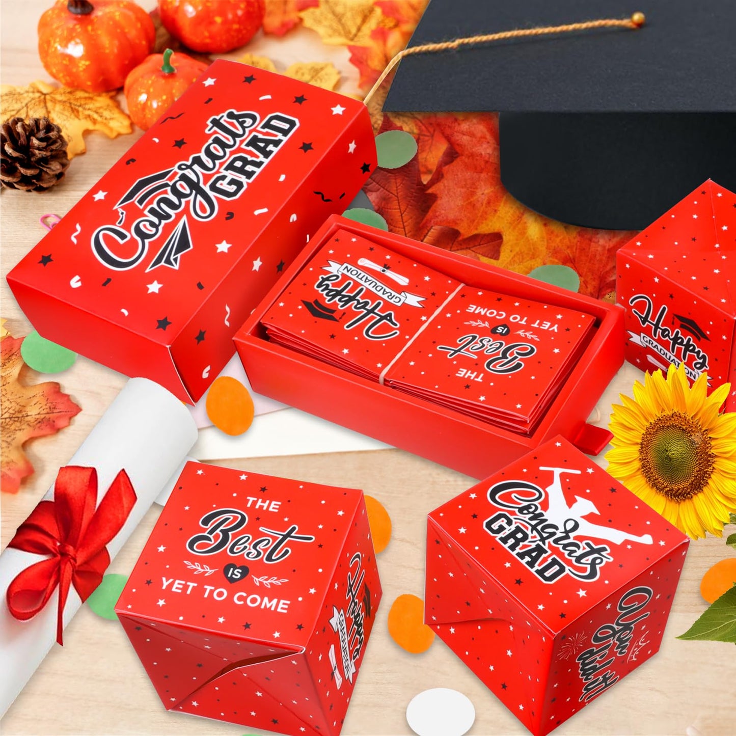 WenmthG 2026 Graduation Surprise Gift Box Explosion for Money - 10 Pcs Grad Pop Out Folding Bounce Money Gift Box with Confetti - Cash Gift Idea for Grad - Graduation Money Bank Party Supply (Red)