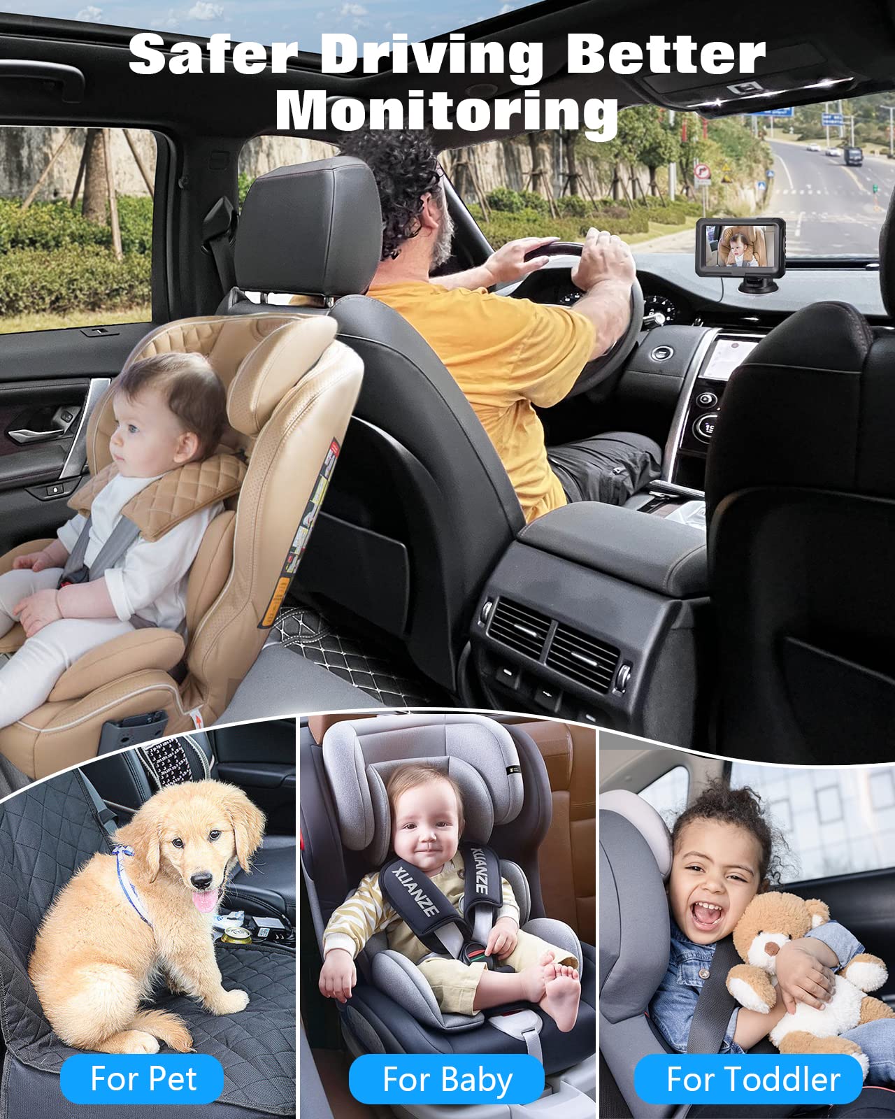 Zacro Baby Car Camera HD 1080P - Baby Car Mirror 4.3'' Display for Rear Seat with Night Vision Function, Wide View Angle, Reusable Sucker Bracket, Black