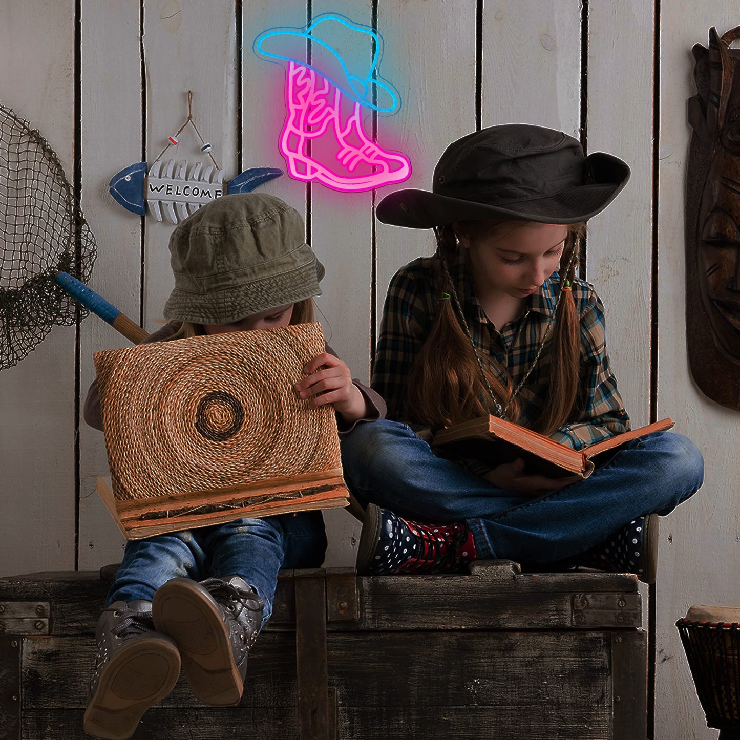 Cowboy Boot and Hat LED Neon Sign,Western Country Wall Decor for Bar, Man Cave, Garage,Pink White Aesthetic Rodeo Neon Light, Unique Christmas Birthday Gifts(13x15 in)