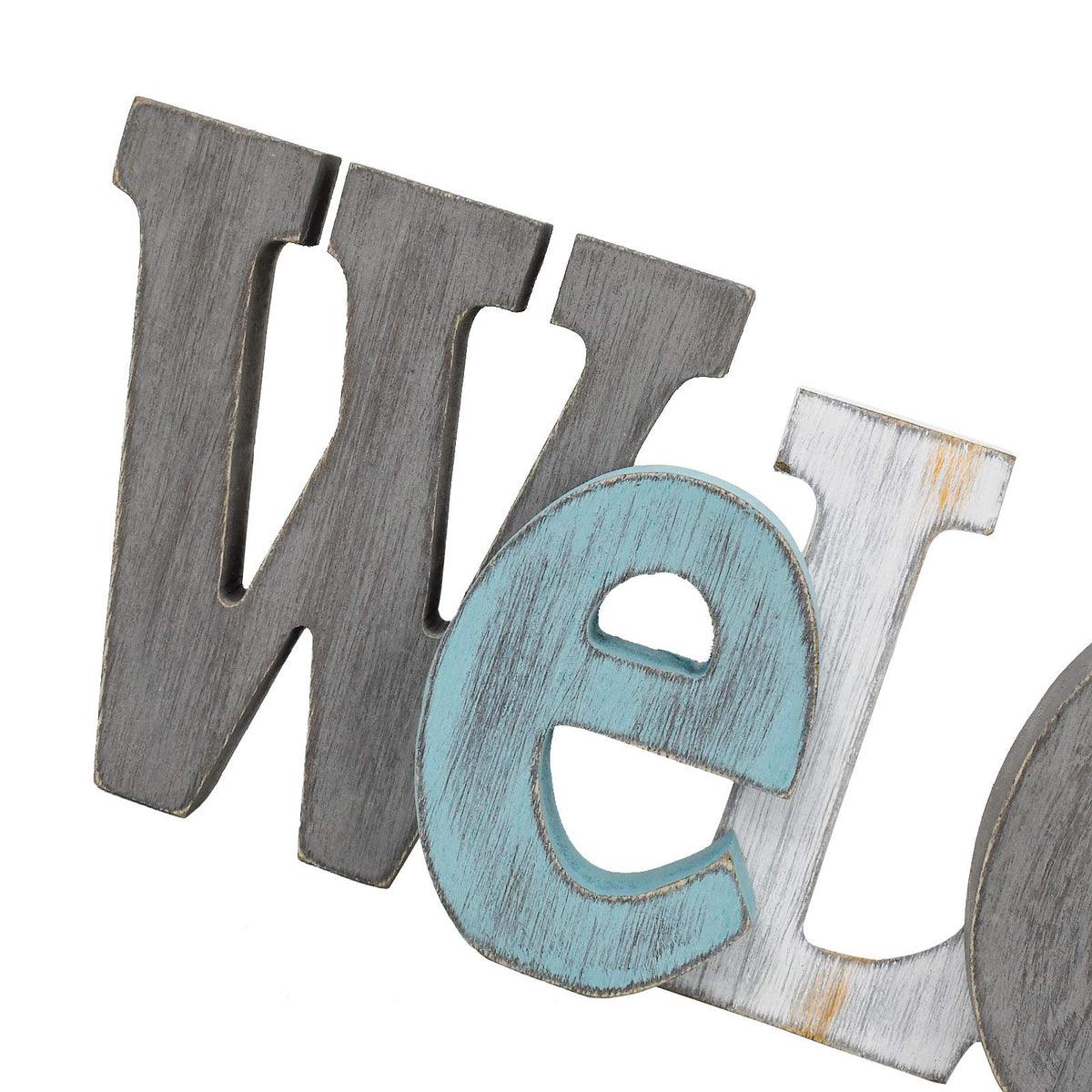 Waroom Home Rustic Wood Welcome Sign Decor - Decorative Block Word Letters, Hanging Wooden Cutout Wall Decoration (Gray)