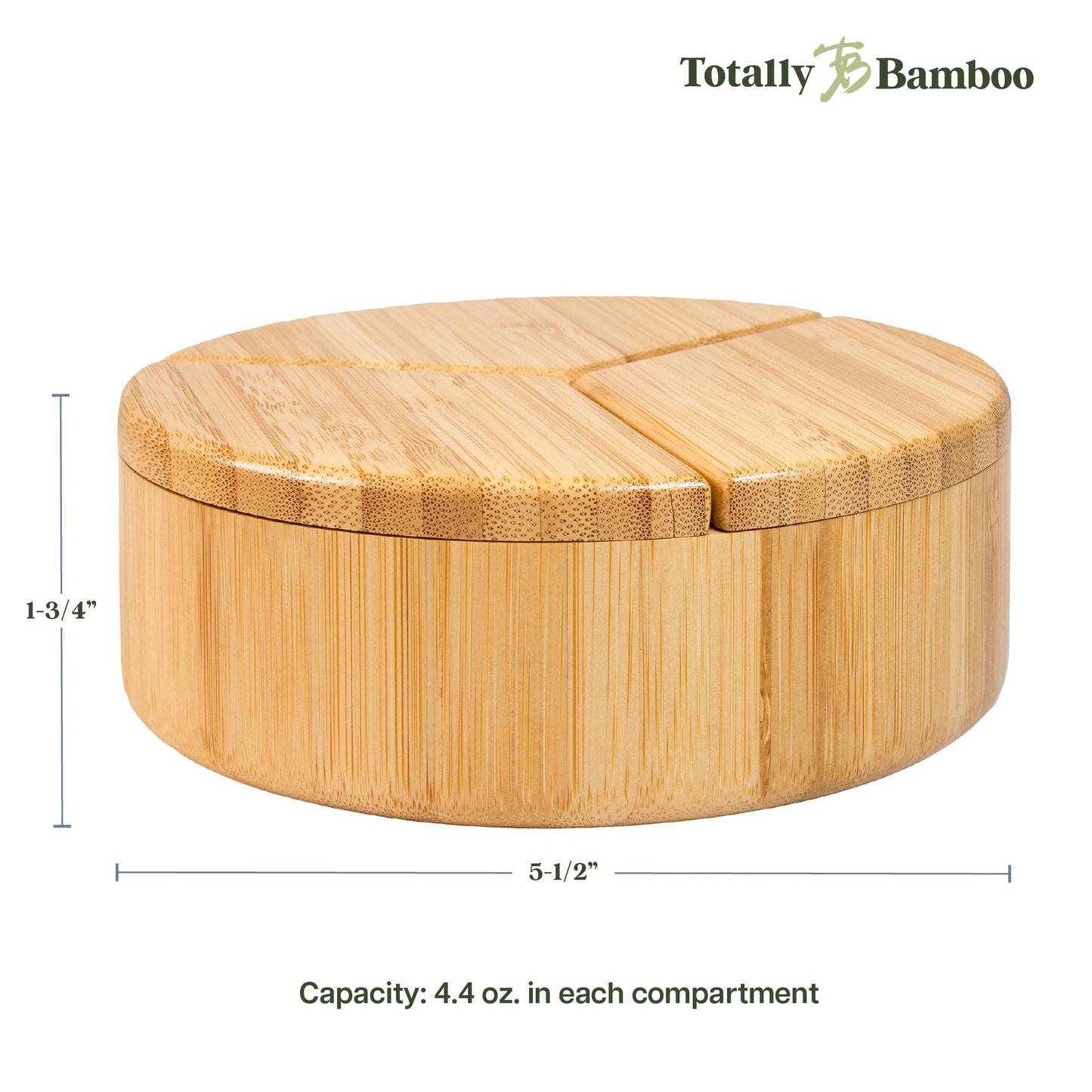 Totally Bamboo Trio Salt Cellar Storage Box with Three Compartments and Magnetic Swivel Lids, 13.2 Ounce Capacity