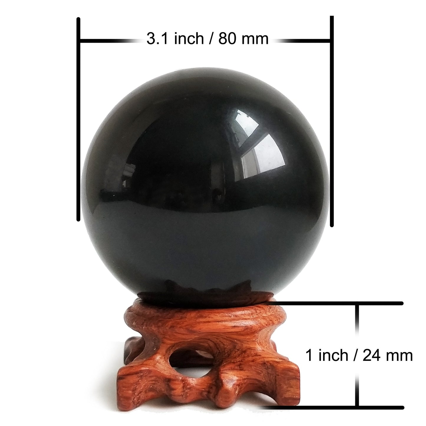 Mina Heal Genuine Black Obsidian Crystal Sphere for Feng Shui, Meditation, and Scrying – Crystal Ball for Healing and Décor