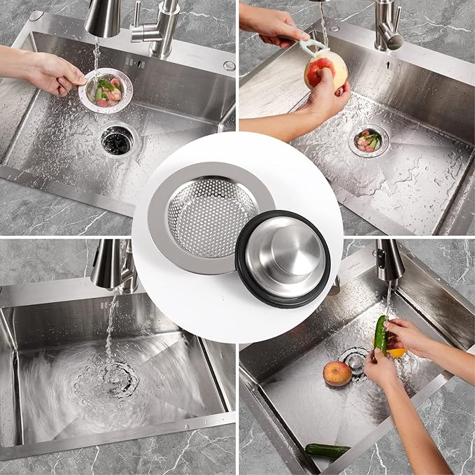 RQYEKDO Kitchen Sink Strainers Sink Stopper Kits, Stainless Steel Sink Drain