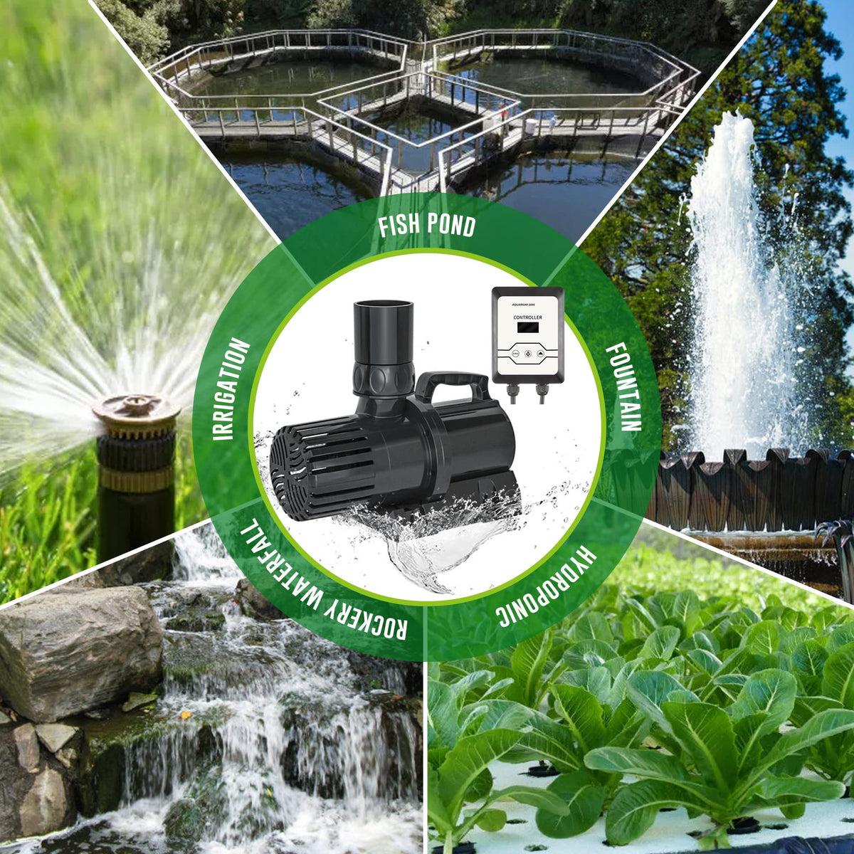 DAI BAO 6870 GPH Amphibious Water Pump with Smart Controller - Submersible & External Variable Frequency Pump, for Hydroponics & Aquariums, 400W
