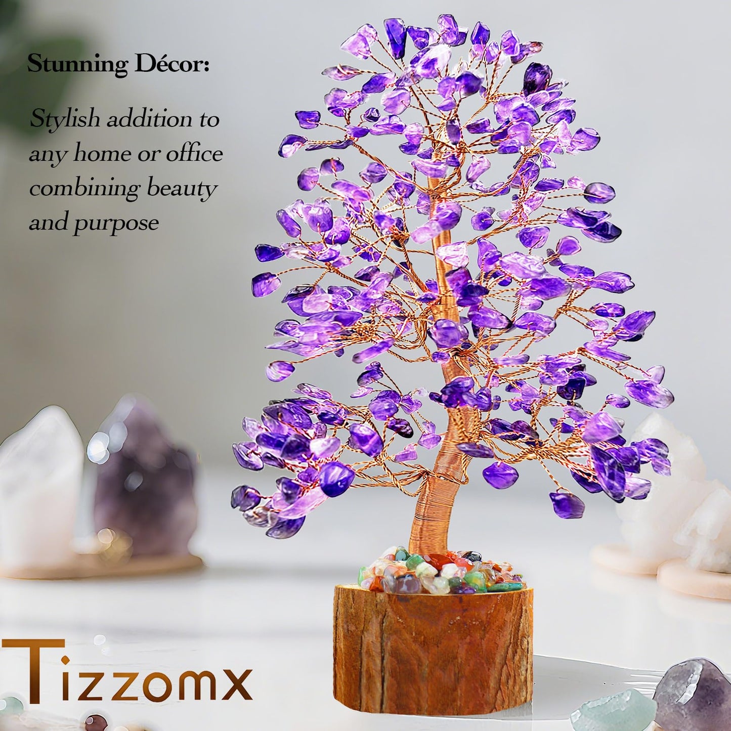 Tizzomx Amethyst Crystal Healing Chakra Tree of Life, Sister Women Mom Birthday Gifts Positive Energy & Good Luck, Bonsai Gem Stone Feng Shui Money Tree House Home Office Room Desk Spiritual Decor