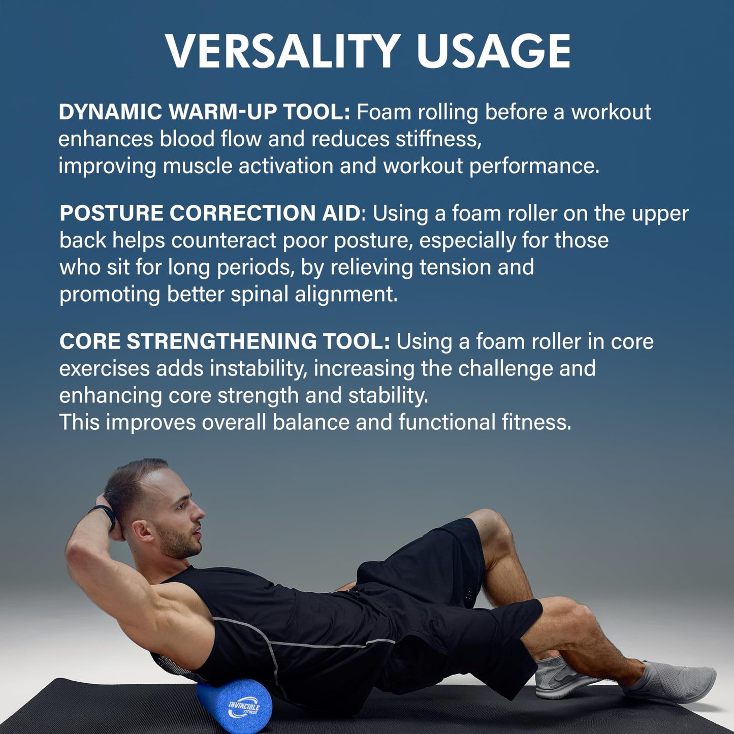 Invincible Fitness EPP Foam Roller for Deep Tissue Massage – Enhance Recovery, Relieve Pain, and Boost Mobility for a Stronger, Healthier You (Purple)